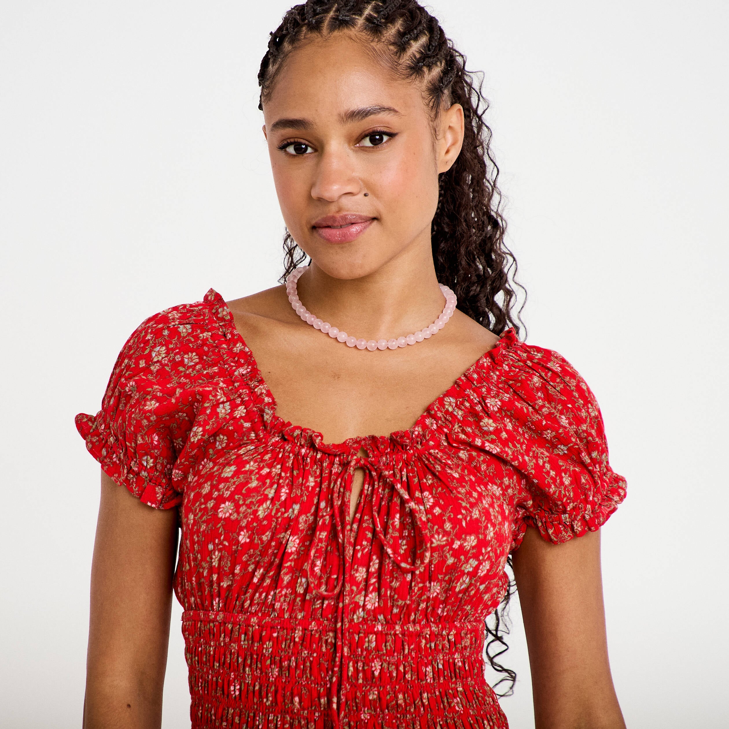 Robe longue &eacute;vas&eacute;e col carr&eacute; rouge femme