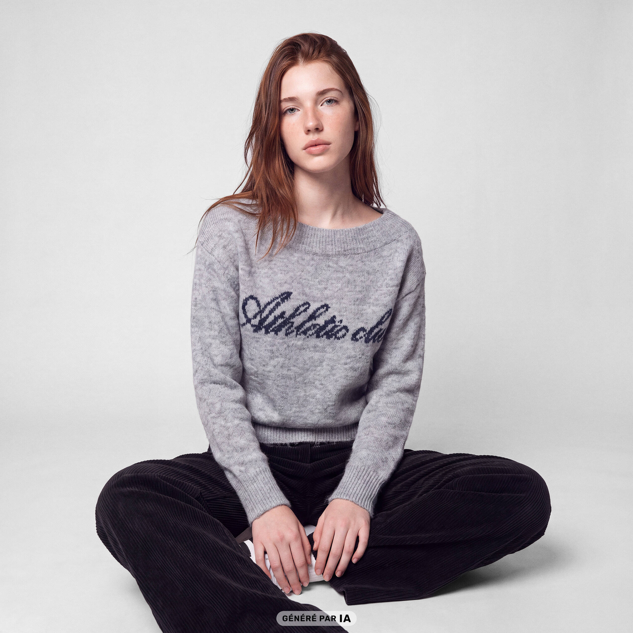 Pull col rond manches longues gris fonc&eacute;