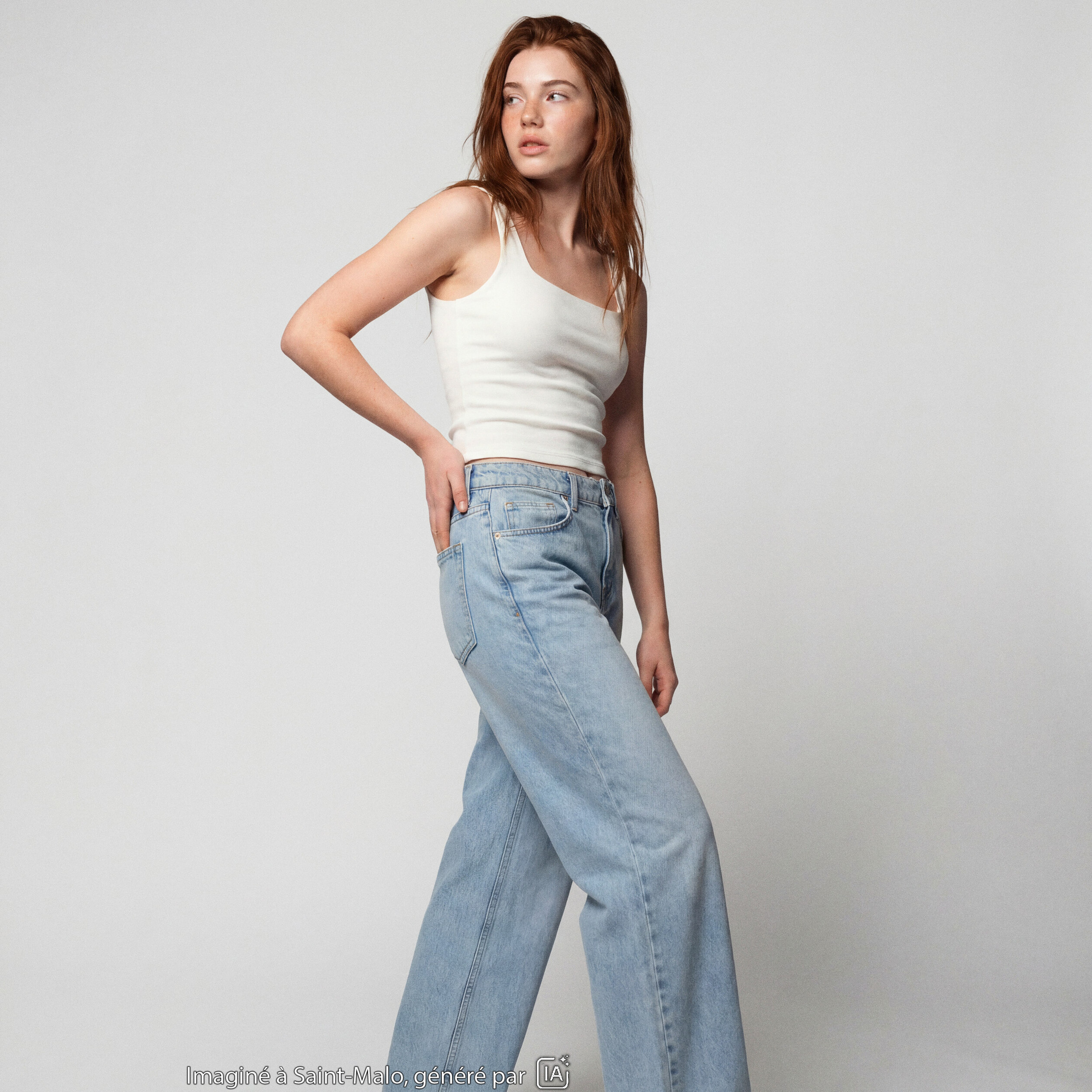 Jean Lenny wide leg taille standard denim bleach