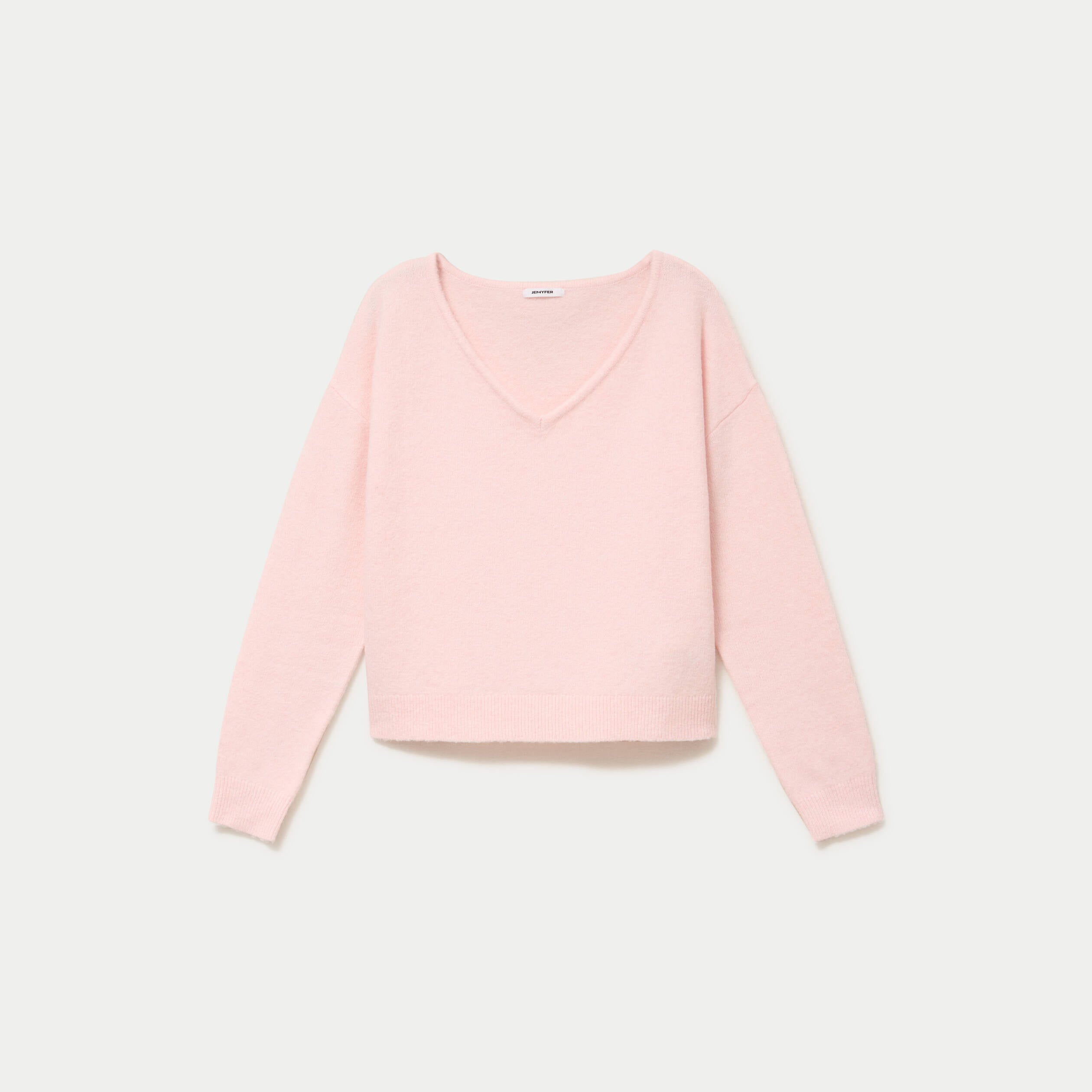Pull col v manches longues rose clair