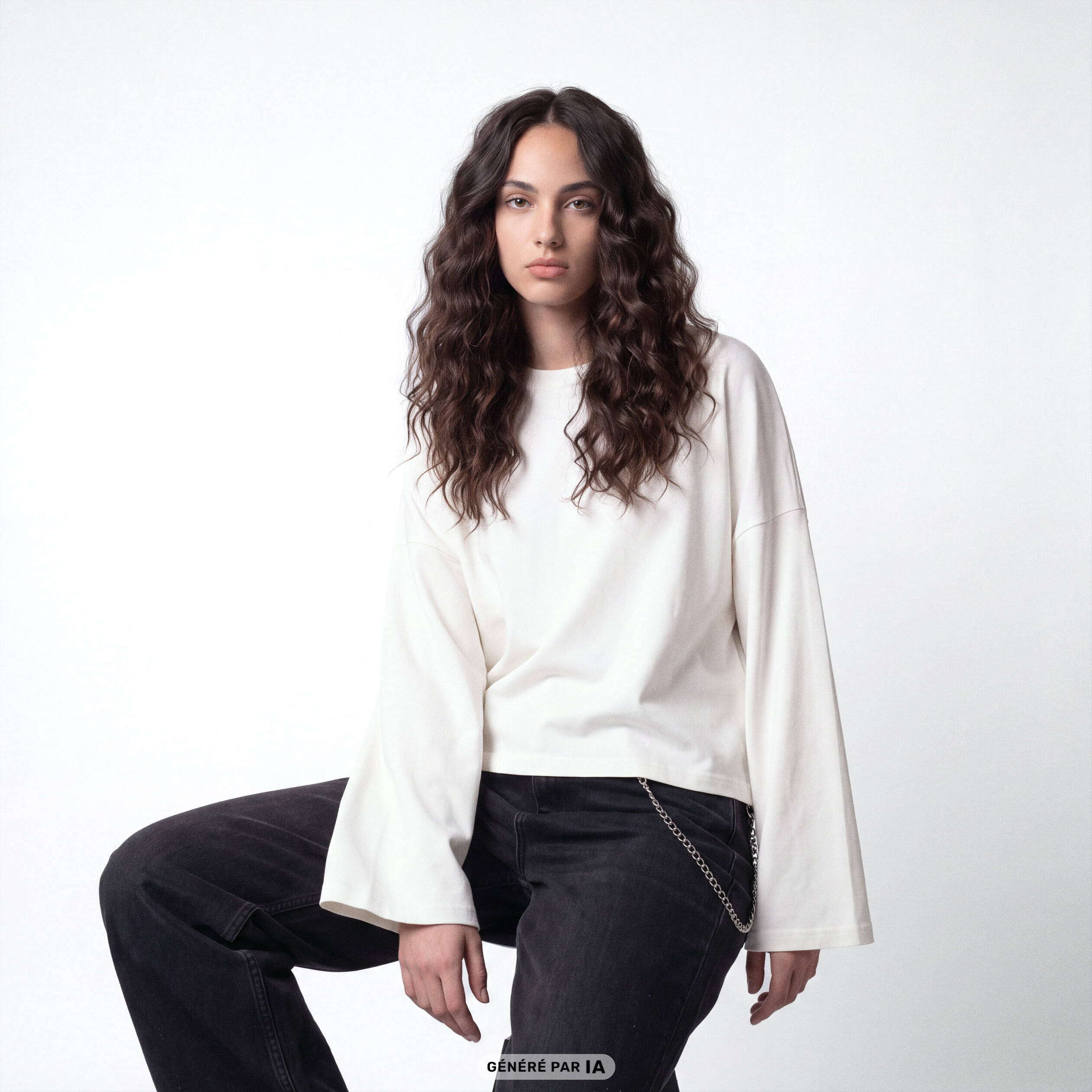 T-shirt cropped bas resserr&eacute; ecru