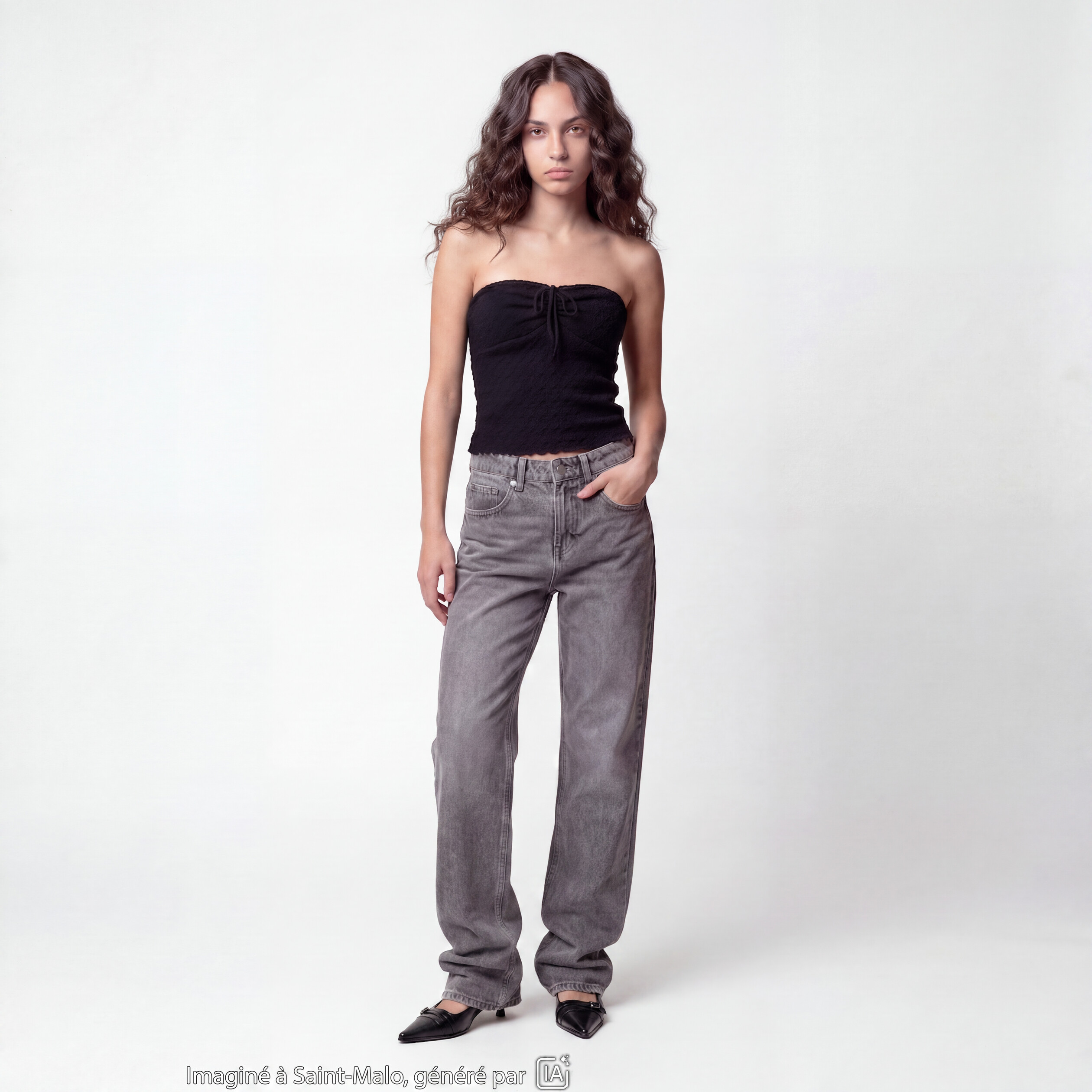 Bandeau ajust&eacute; sans manches dentelle noir