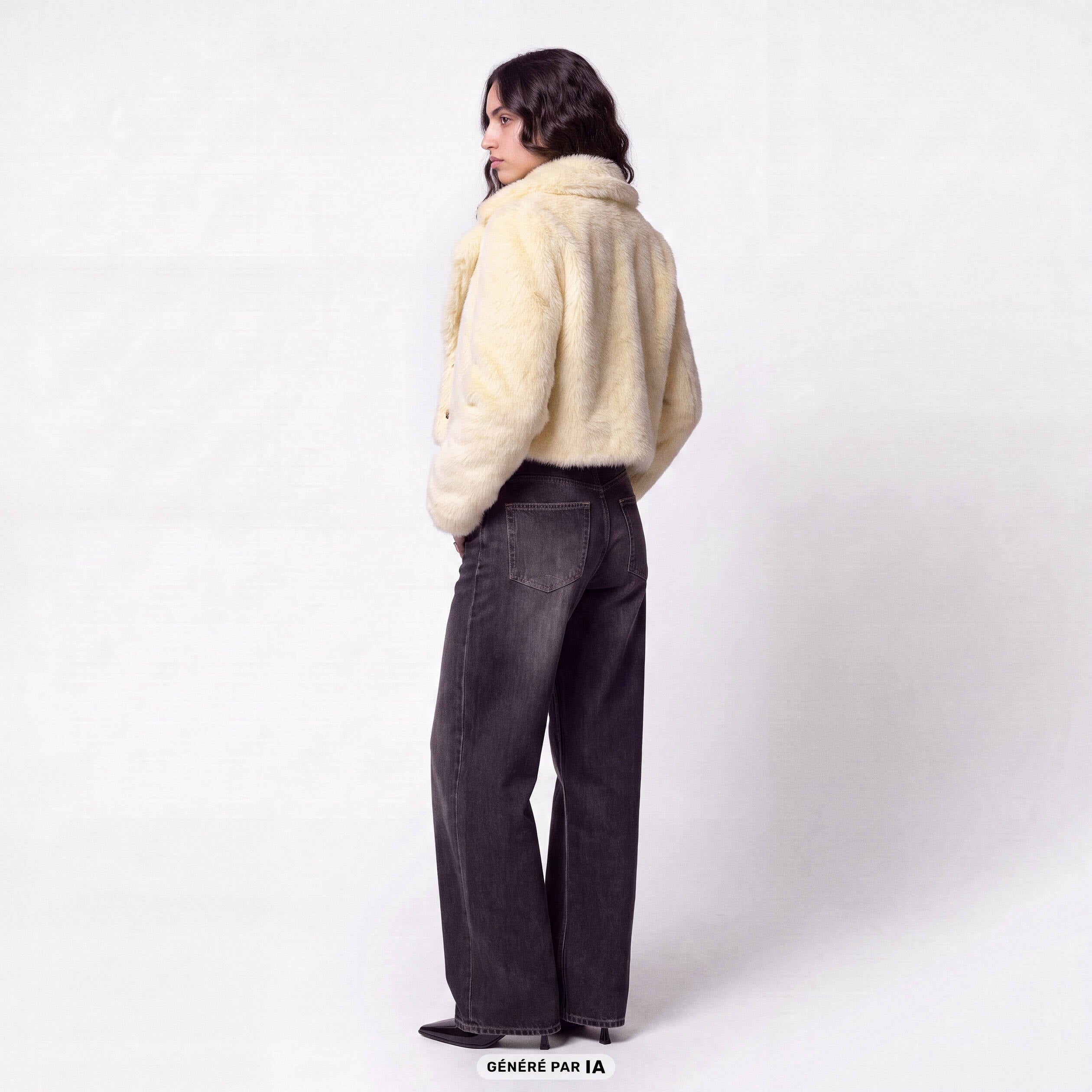 Manteau droit cropped fausse fourrure jaune clair