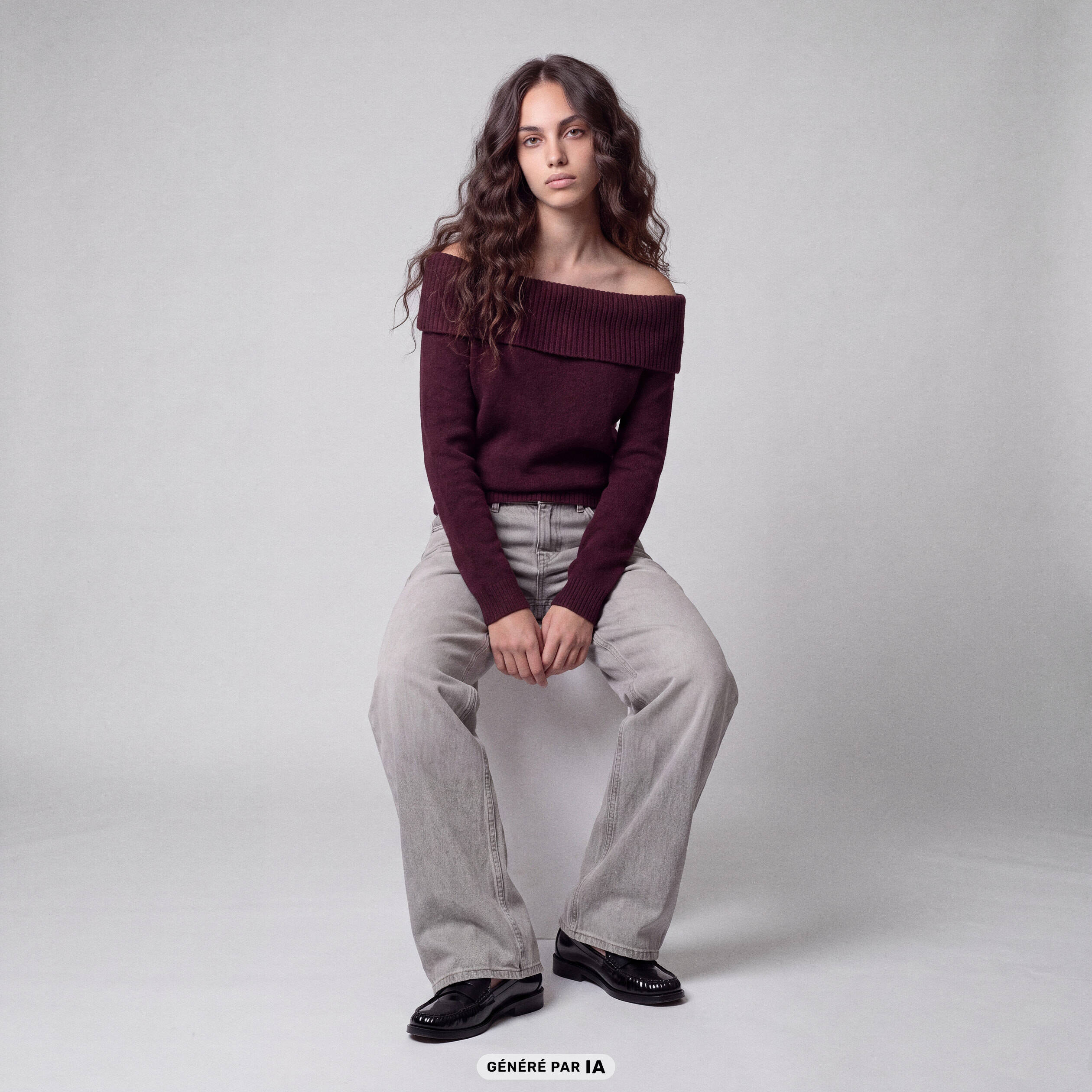 Pull col bardot manches longues bordeaux