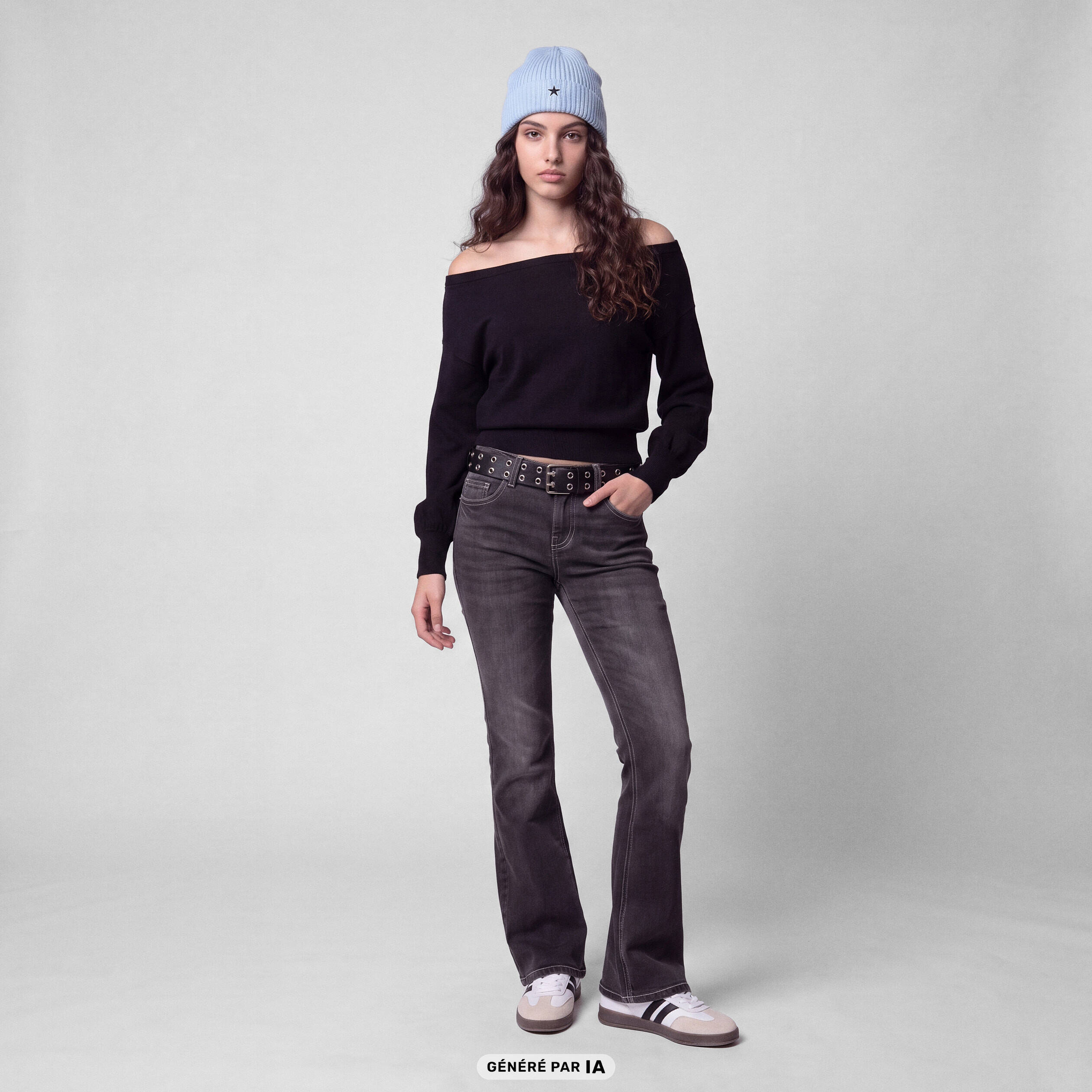 Pull oversize col bardot manches longues noir