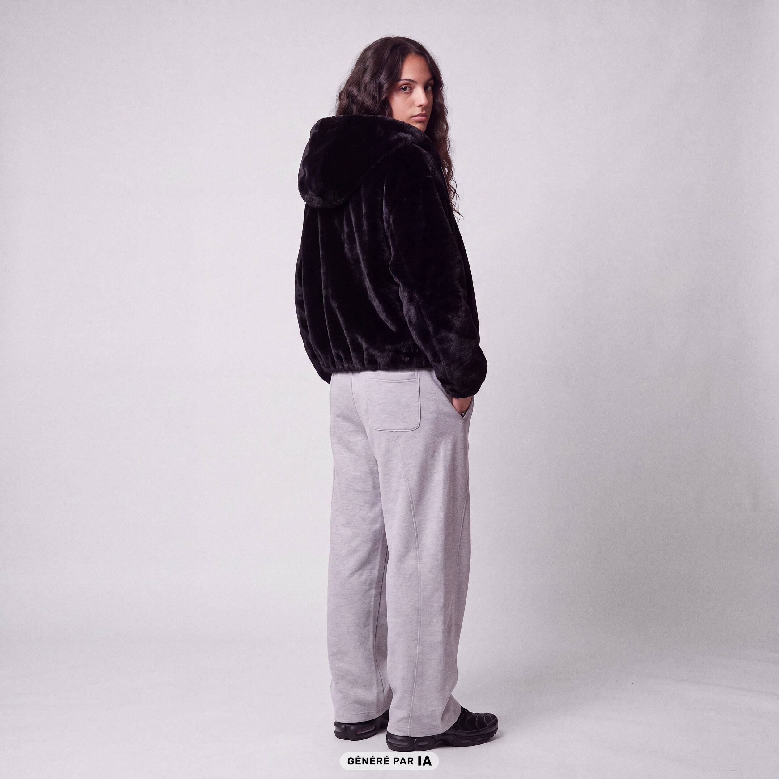 Blouson capuche fausse fourrure noir