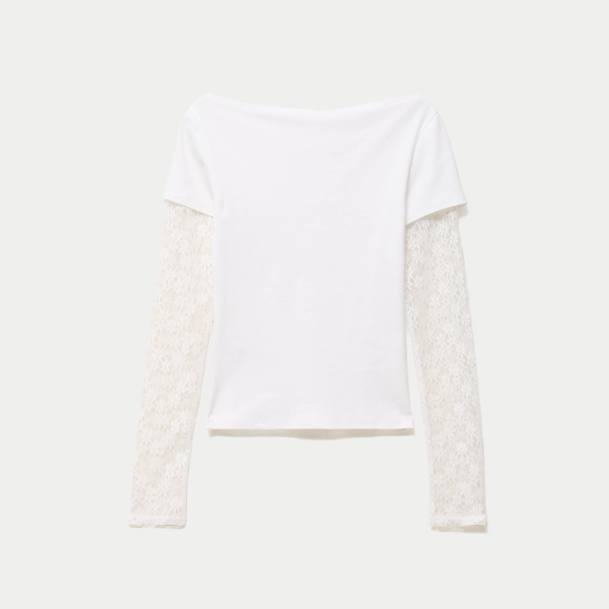 Haut double col bateau manches longues blanc