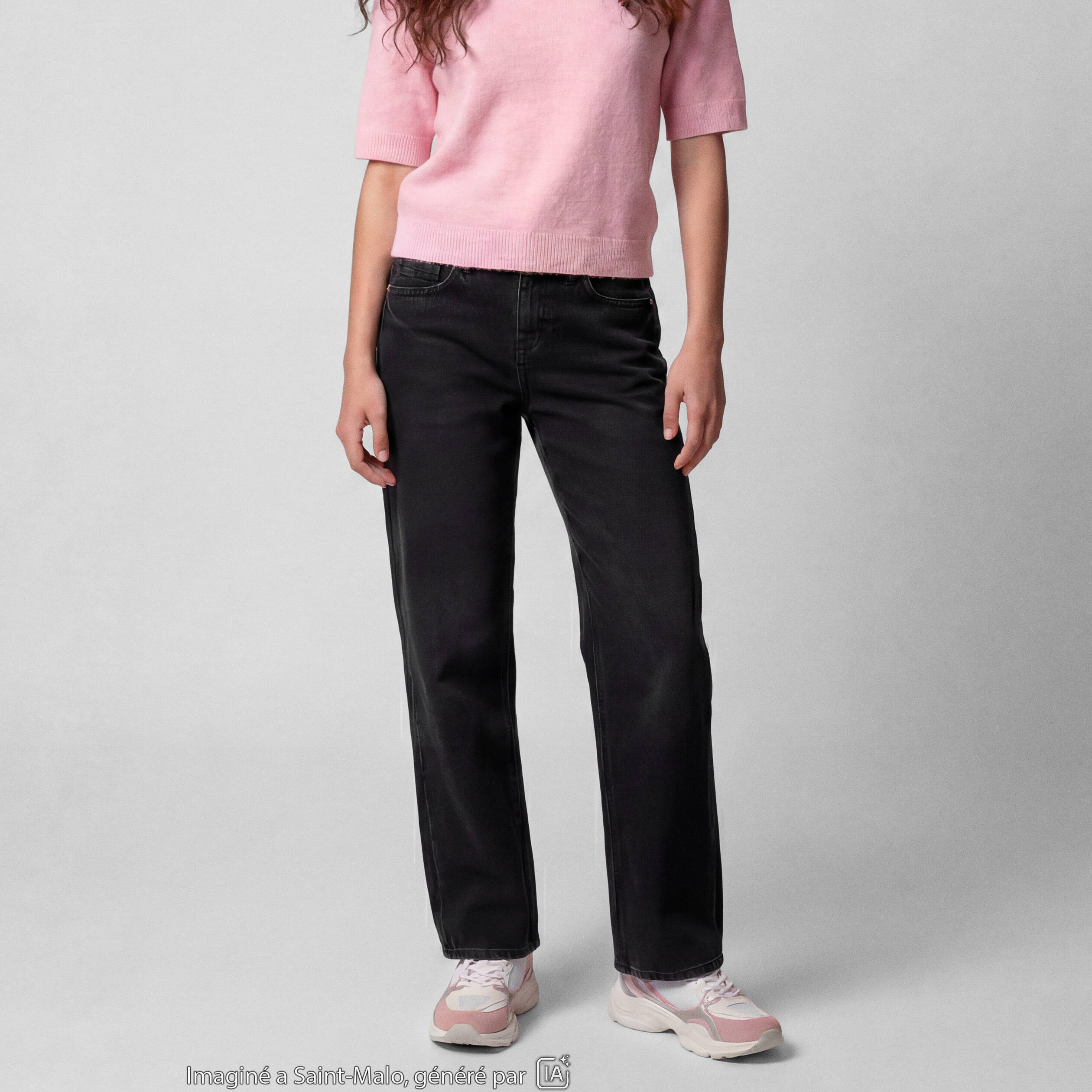 Jean regular taille basse denim noir ado