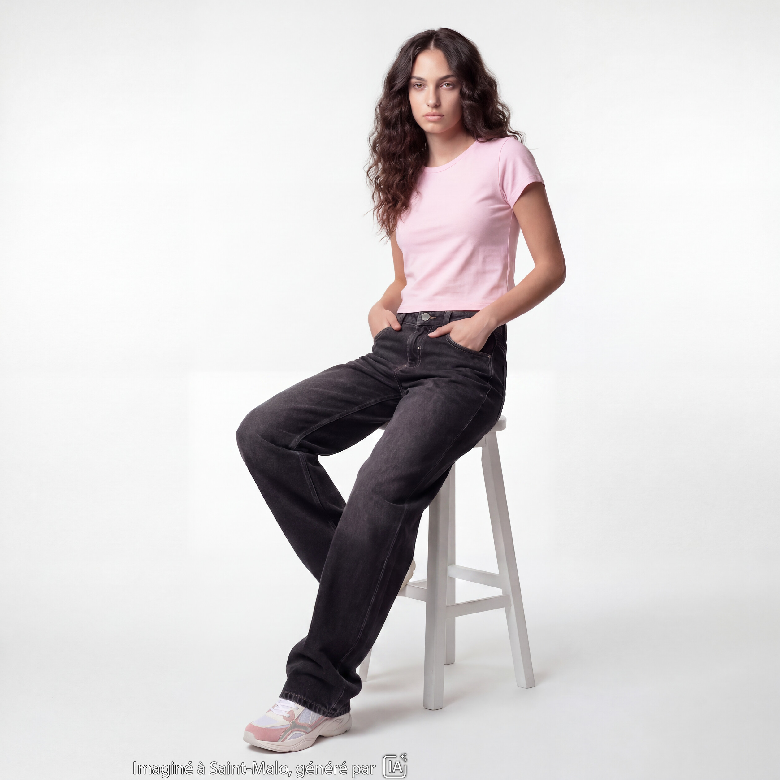 T-shirt ajust&eacute; col rond manches courtes rose