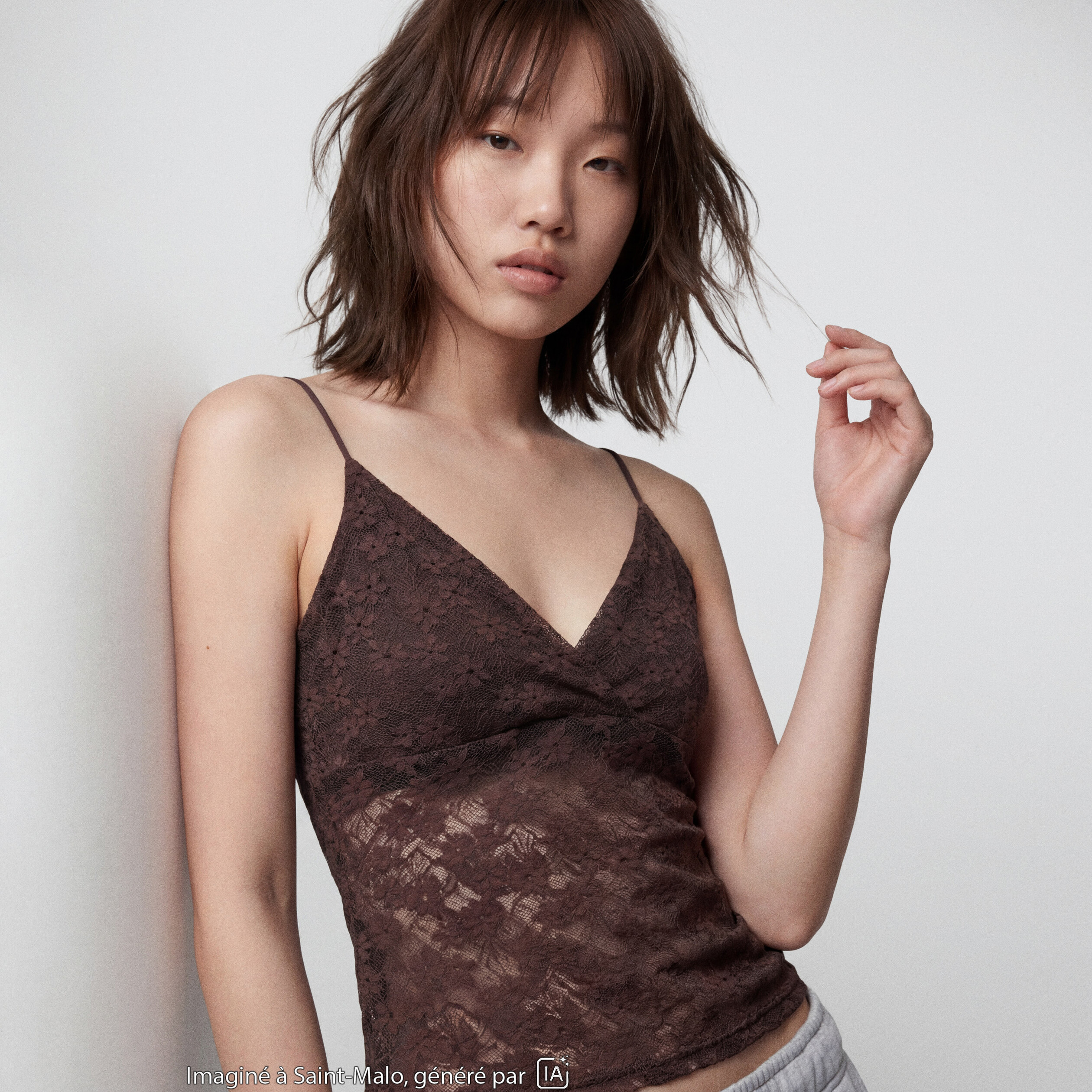 Top ajust&eacute; d&eacute;collet&eacute; sans manches marron fonc&eacute;