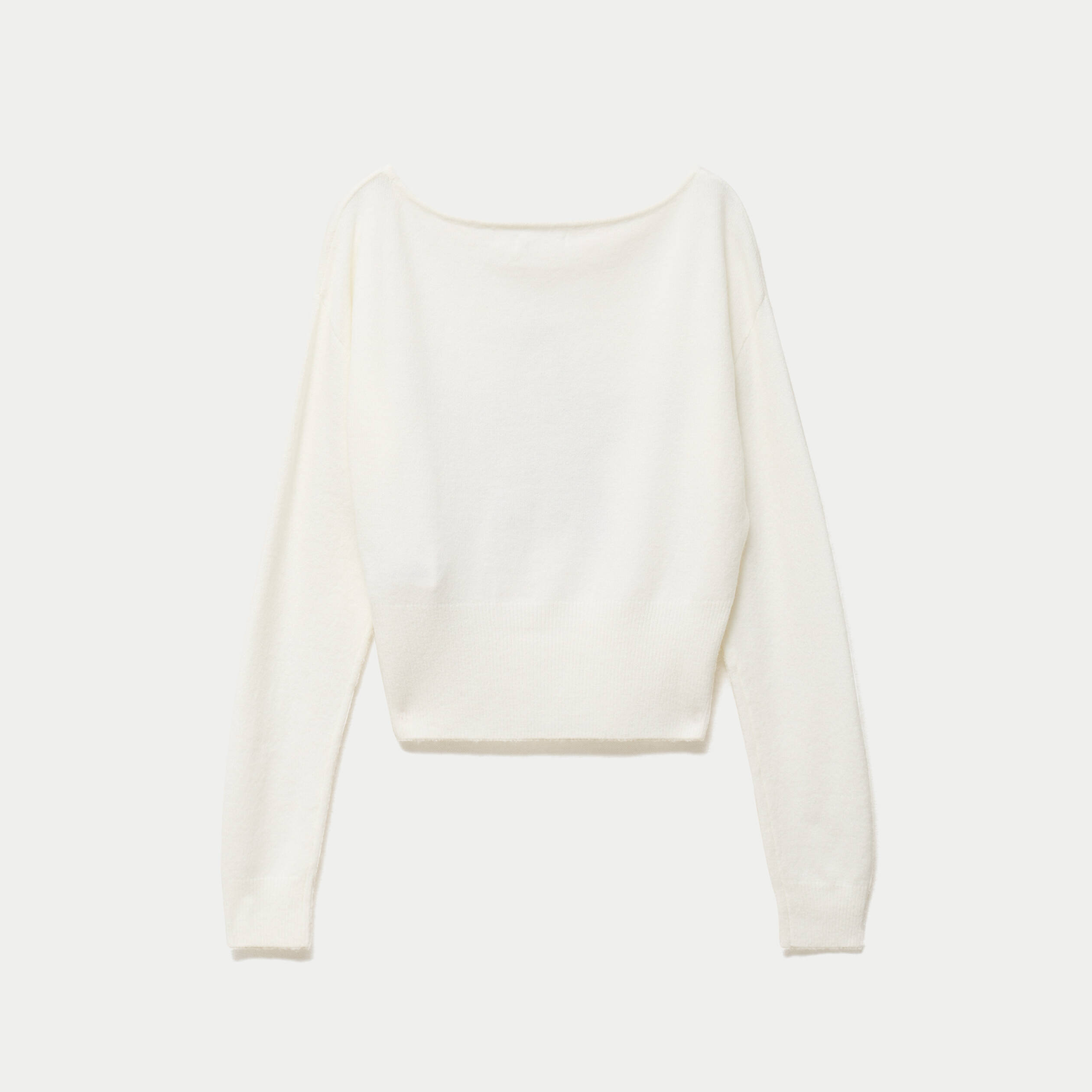Pull col bateau manches longues strass ecru