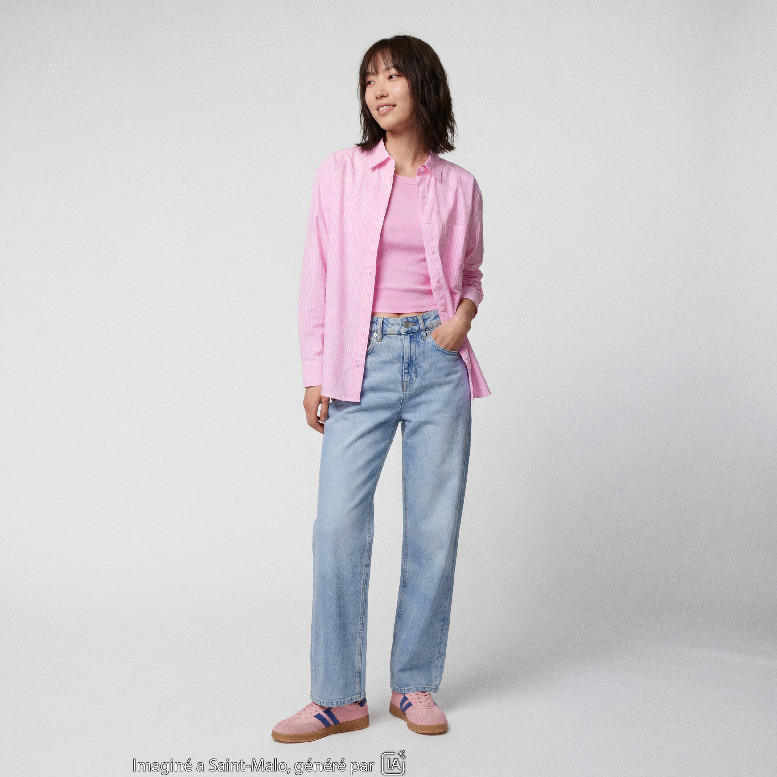 Jean regular taille haute denim bleach ado
