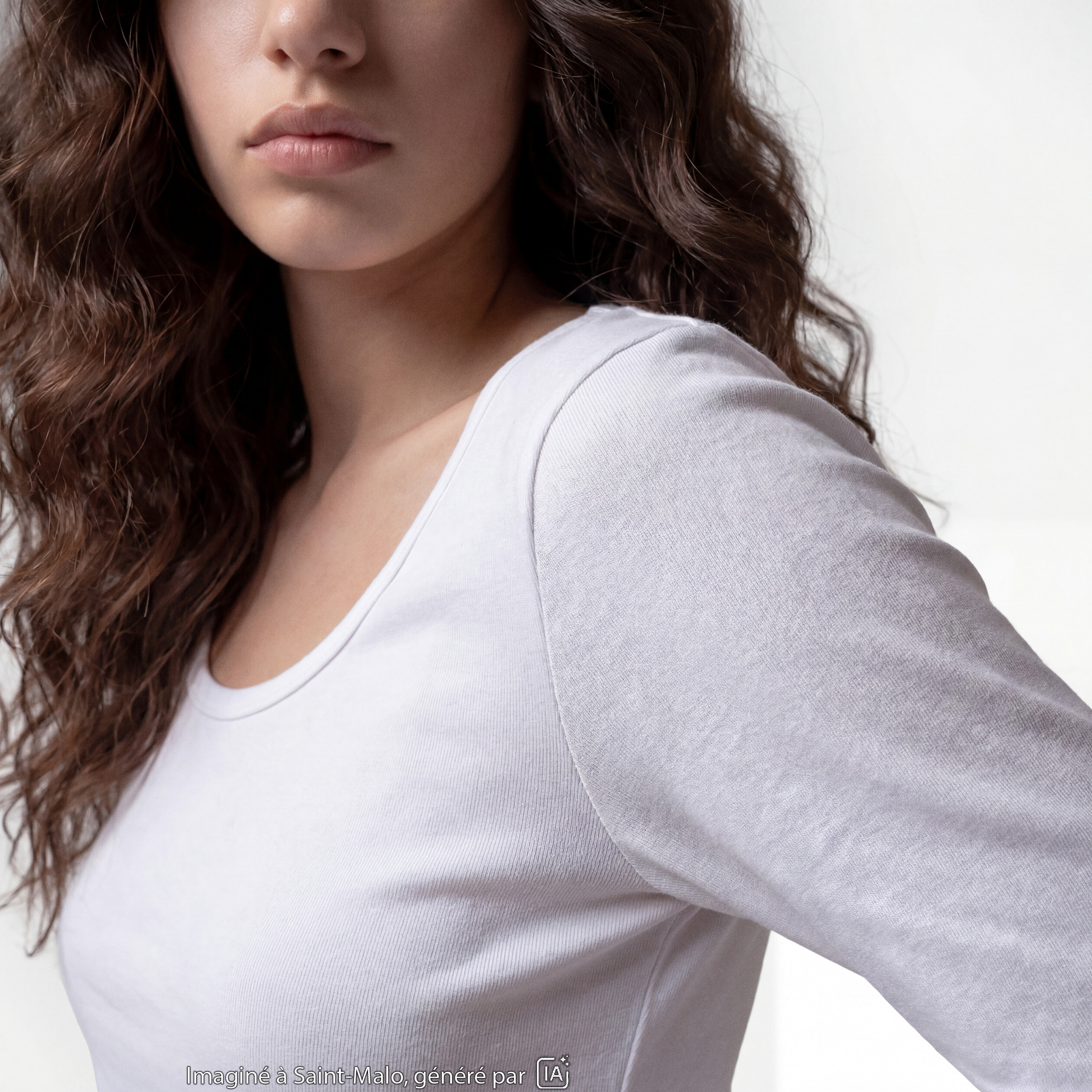T-shirt ajust&eacute; d&eacute;collet&eacute; manches longues blanc