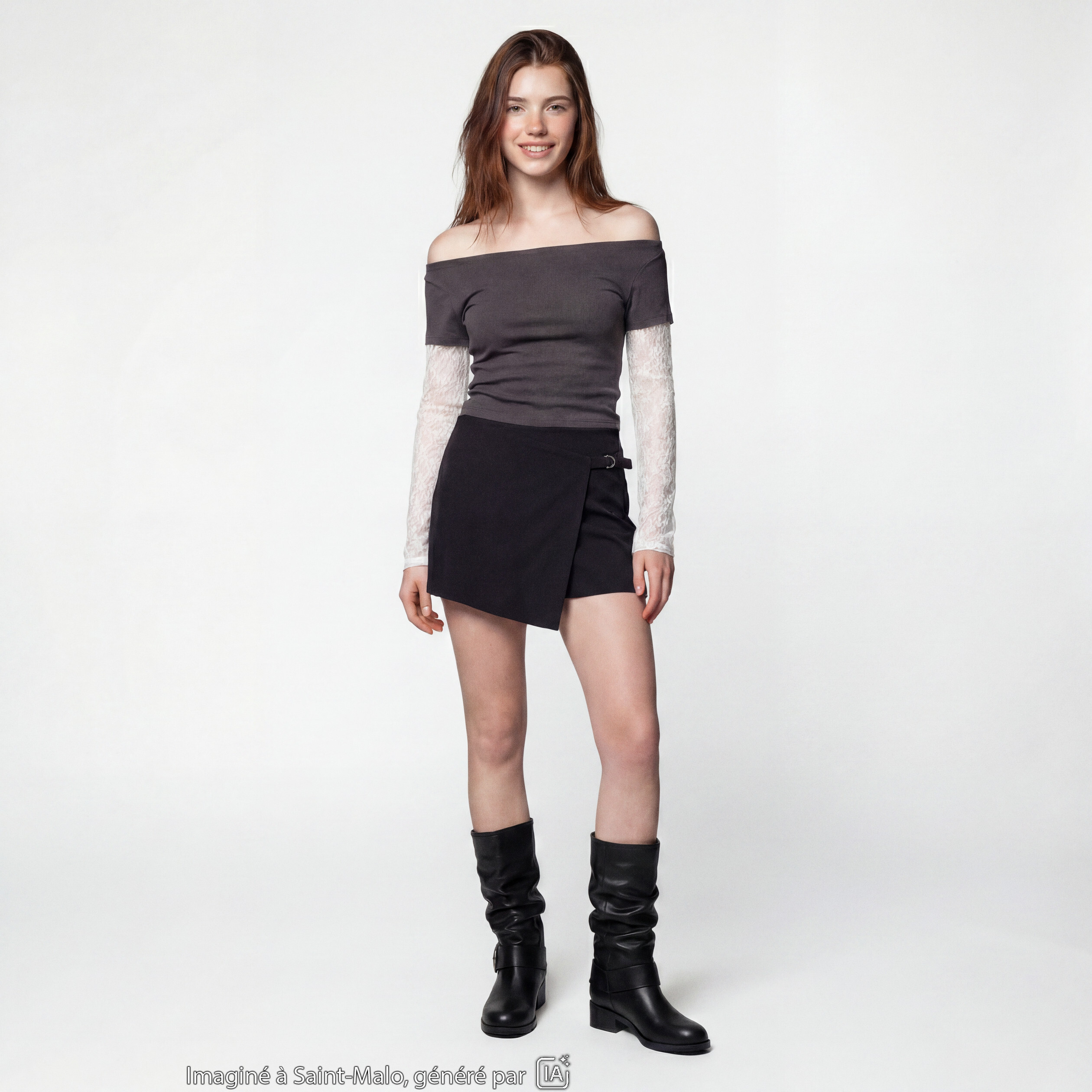 Jupe-short taille haute avec ceinture noir