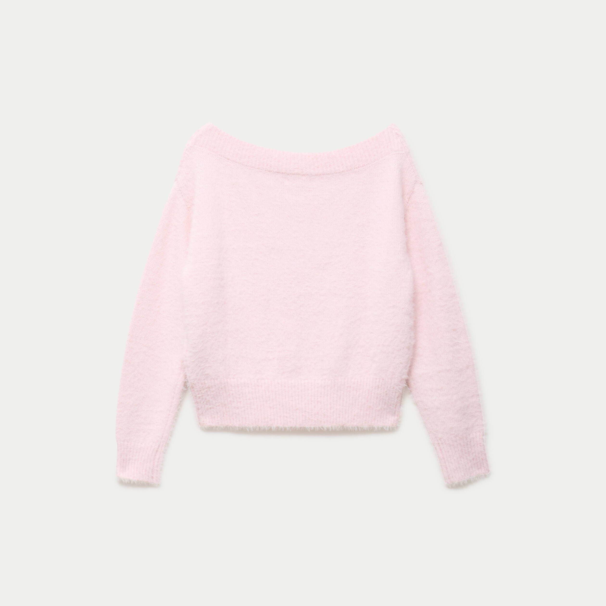 Pull ajust&eacute; manches longues col bateau rose clair