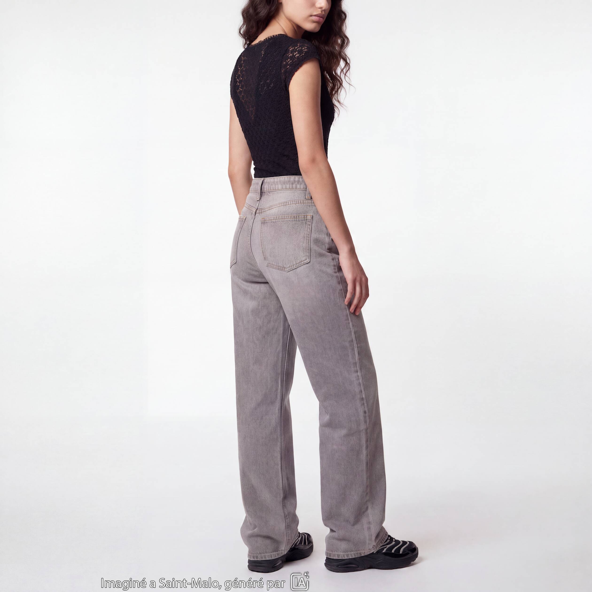 Jean wide leg taille standard denim gris ado