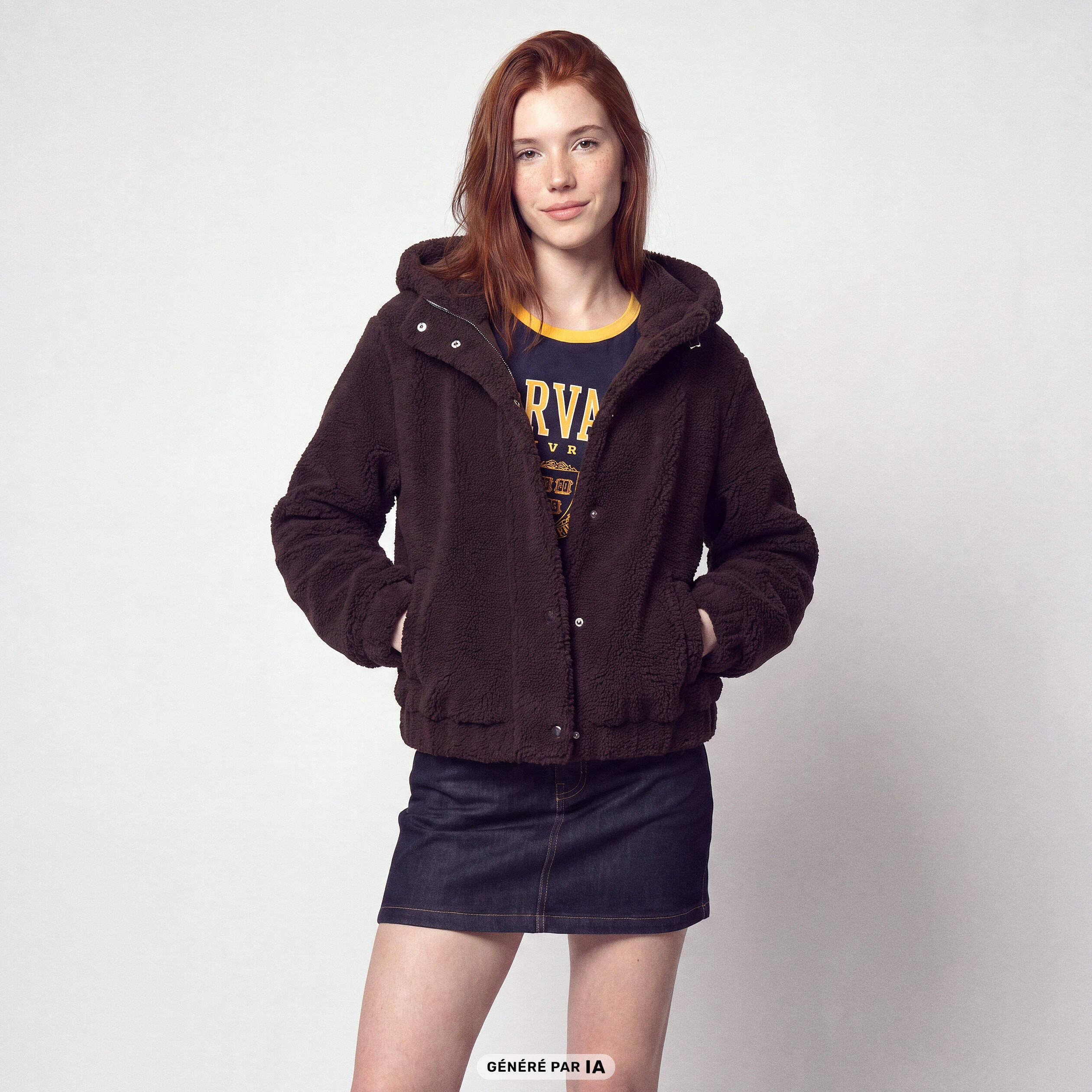 Blouson court droit effet polaire marron fonc&eacute;