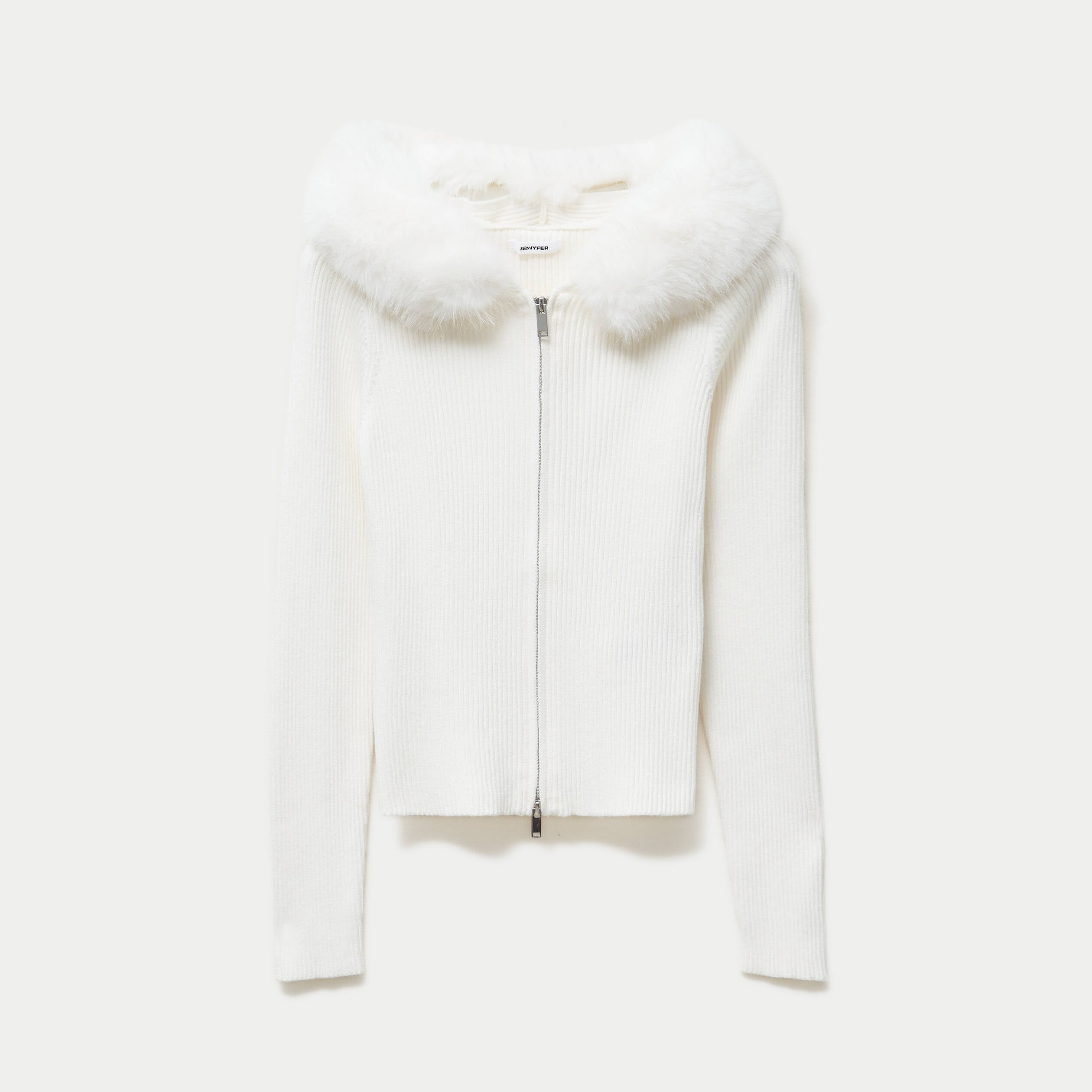 Gilet cintr&eacute; fausse fourrure &agrave; capuche ecru