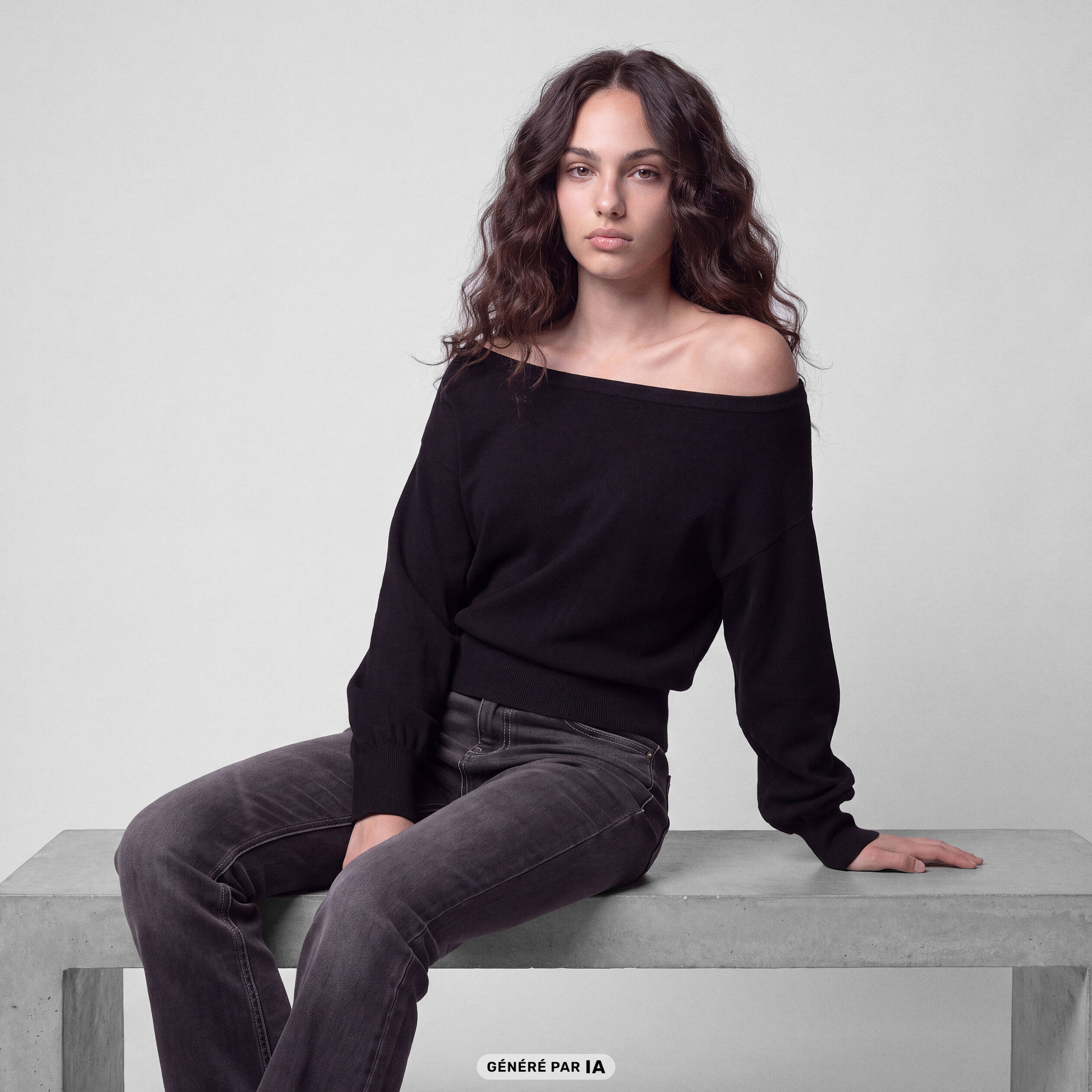 Pull oversize col bardot manches longues noir