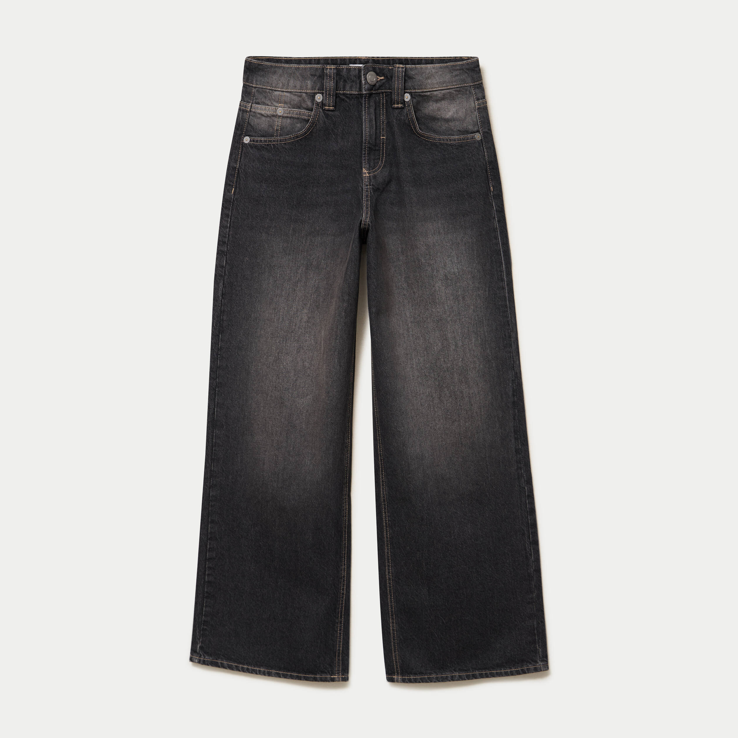 Jean loose taille basse denim noir ado