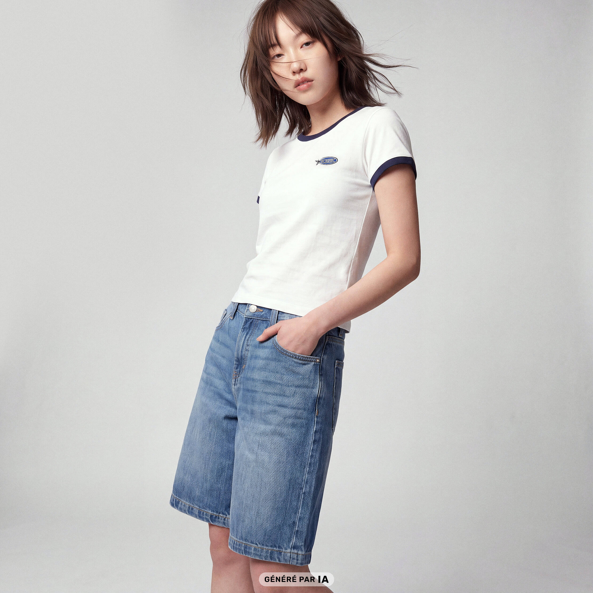 Bermuda large en jean 5 poches denim double stone