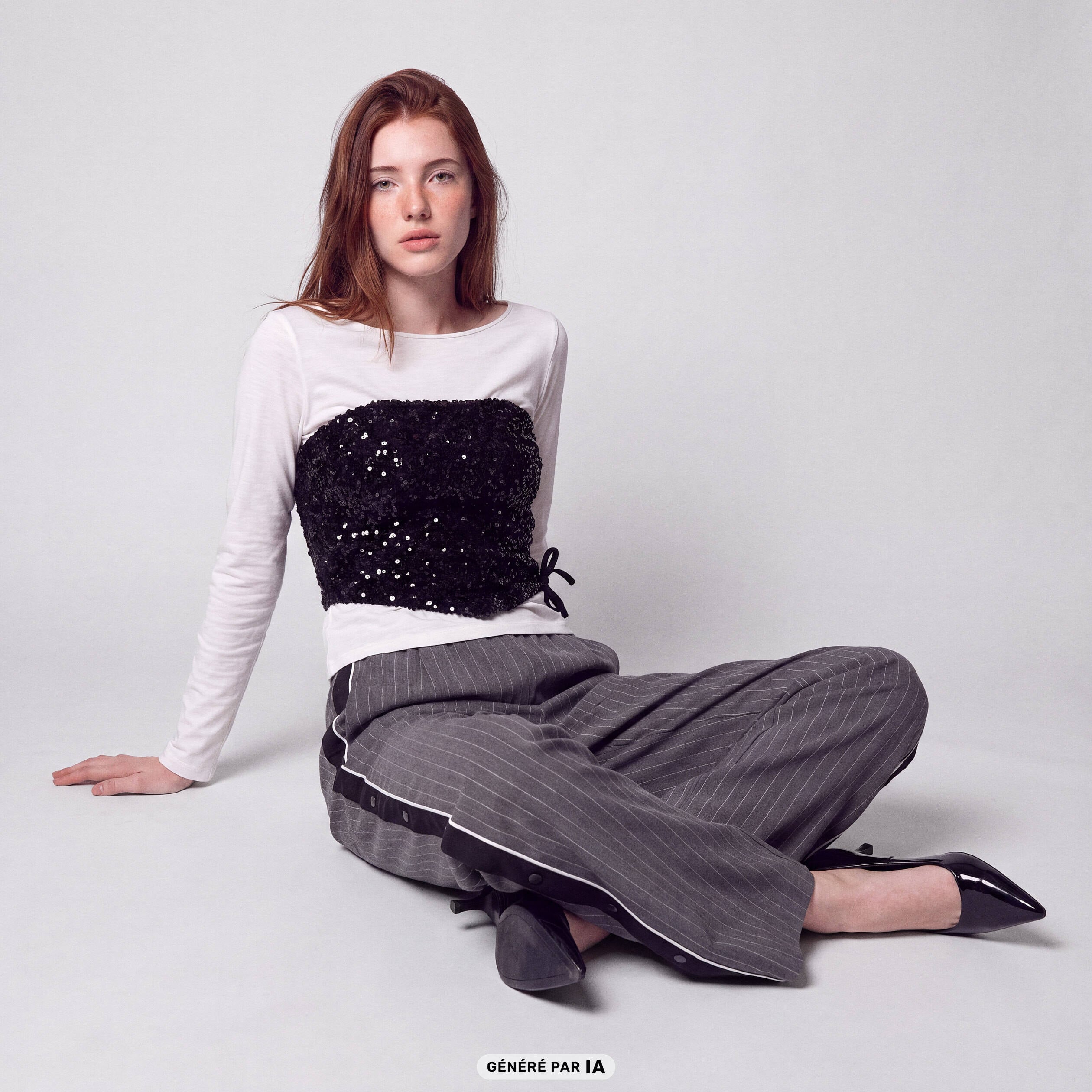 Top ajust&eacute; cropped &agrave; sequins noir