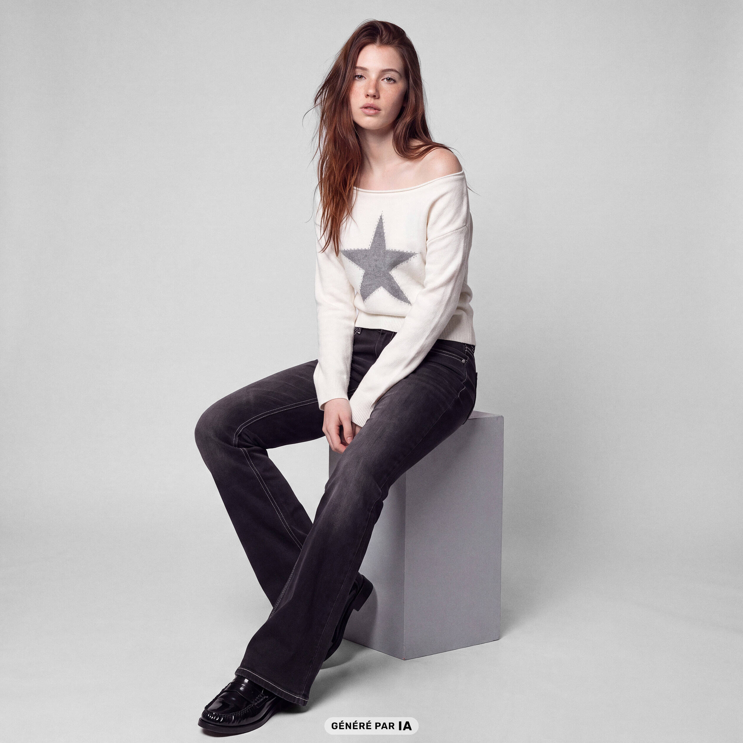 Jean Zoe bootcut taille basse broderie denim noir
