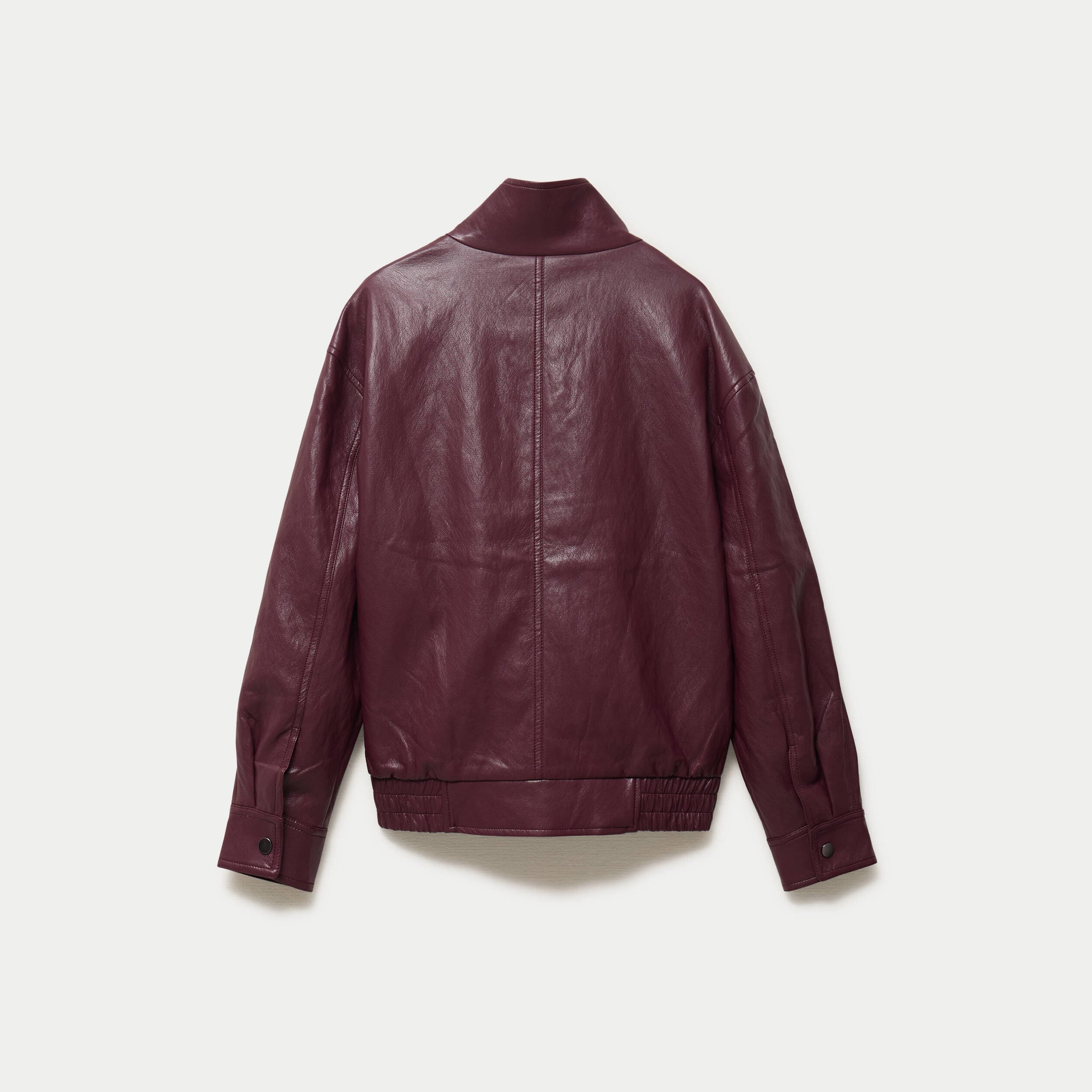 Veste oversize similicuir col biker bordeaux