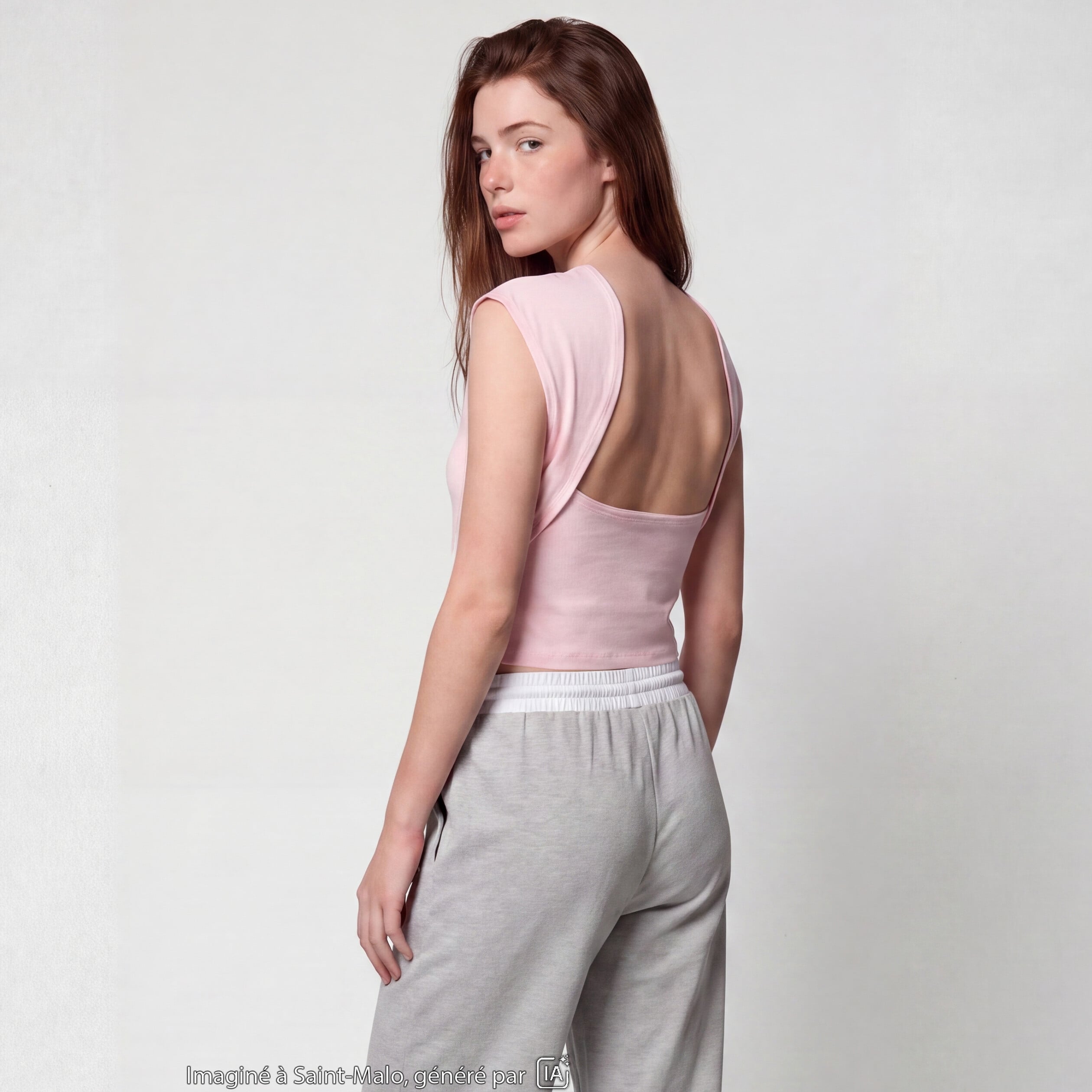Top ajust&eacute; sans manches d&eacute;collet&eacute; dos rose clair