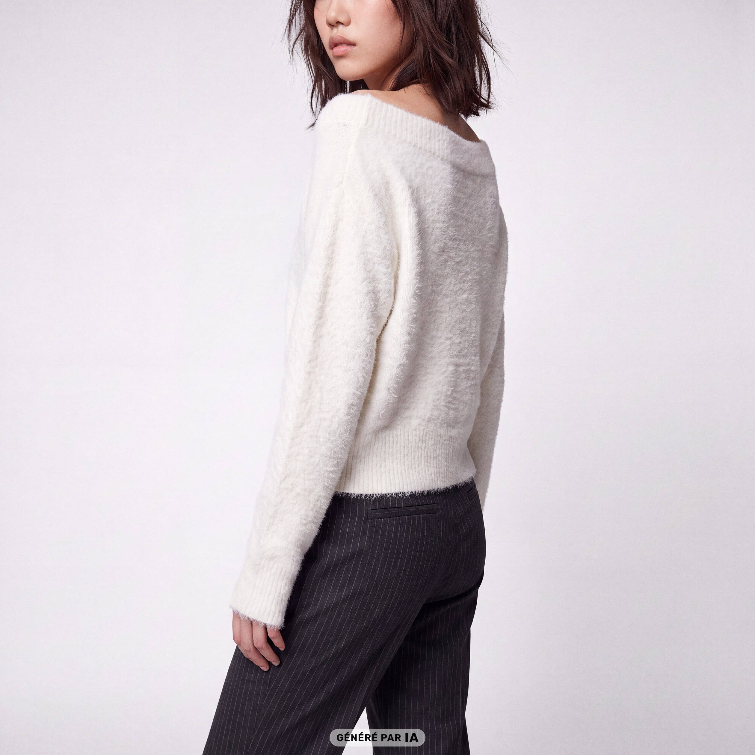 Pull ajust&eacute; manches longues col bateau ecru
