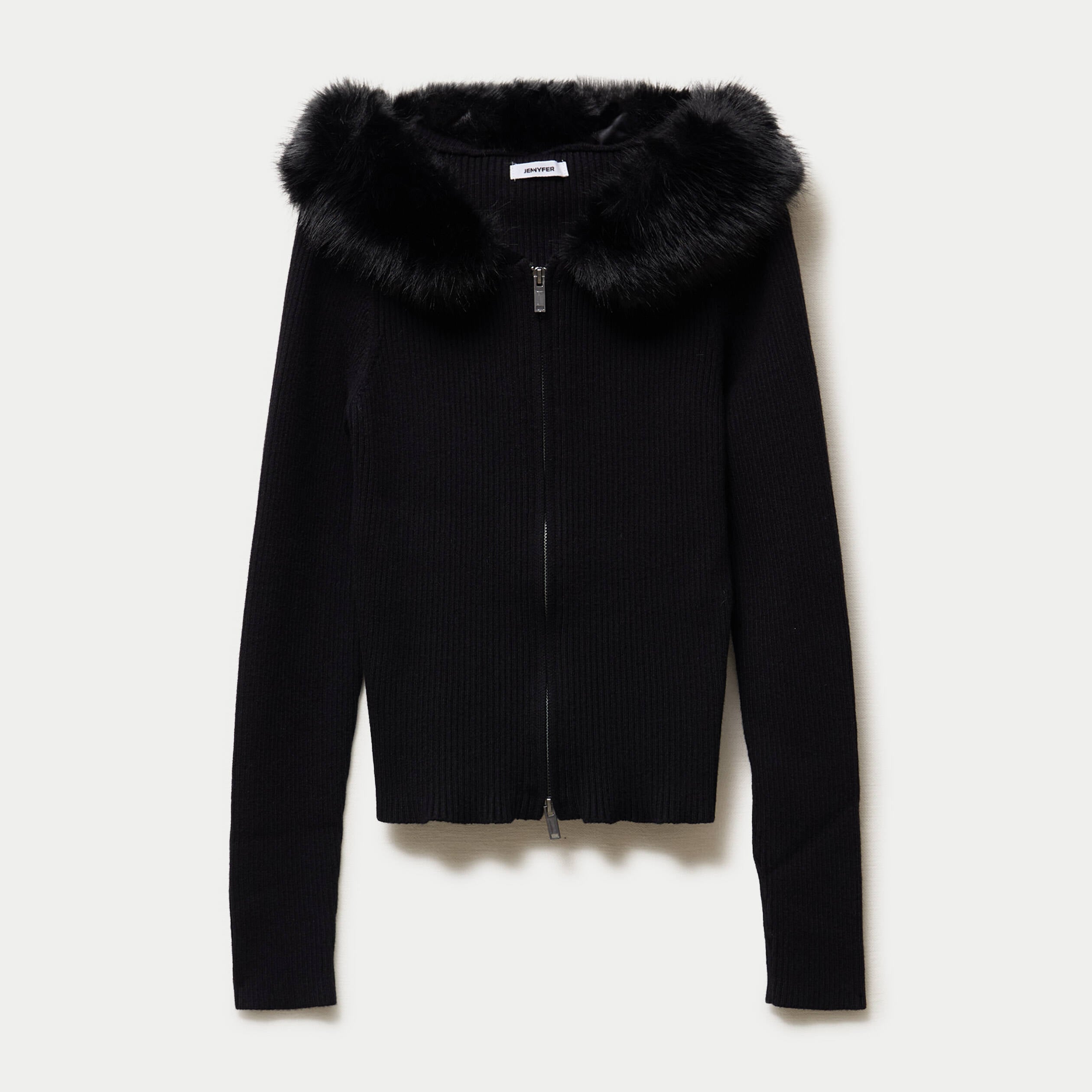 Gilet cintr&eacute; fausse fourrure &agrave; capuche noir