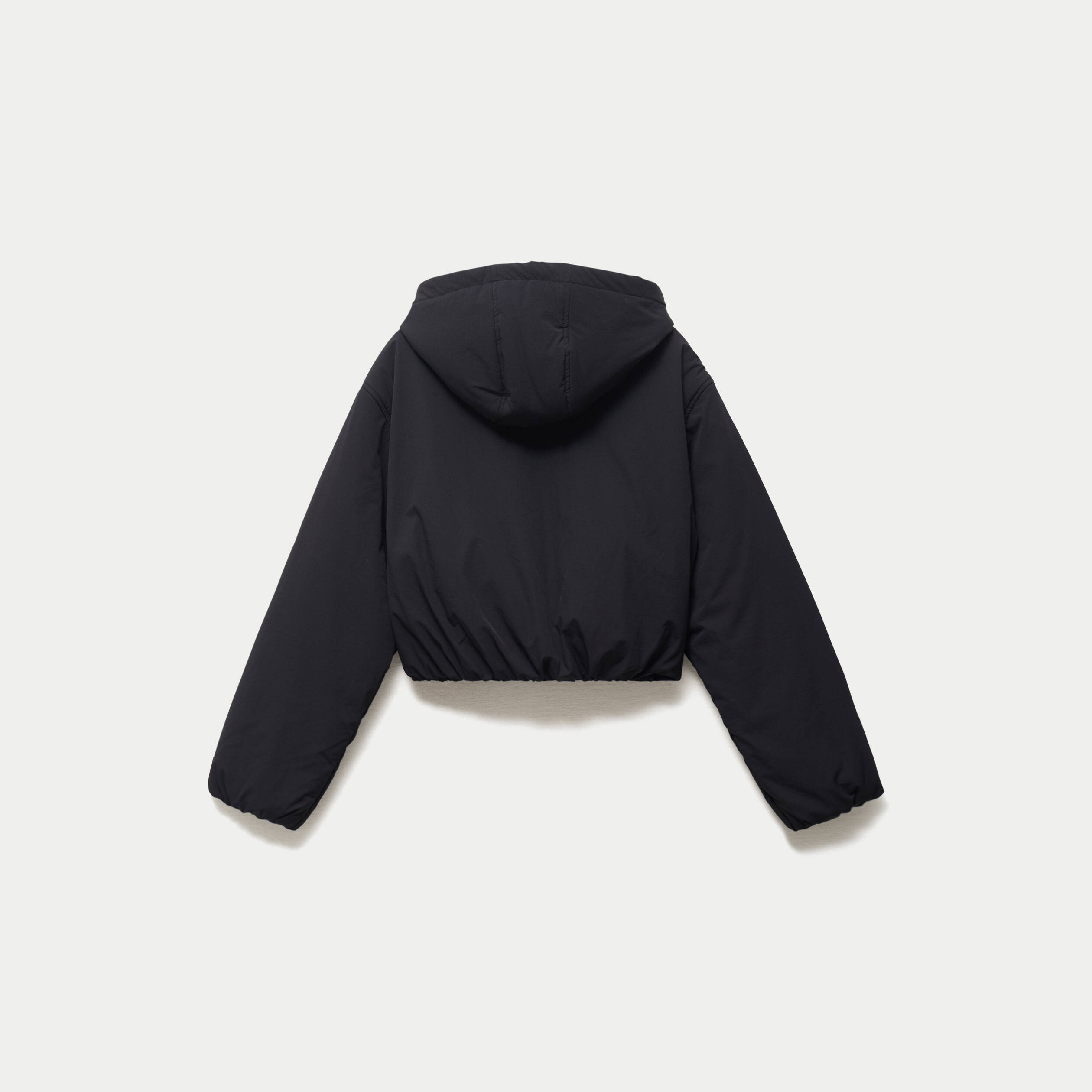 Blouson cropped &agrave; capuche bas resserr&eacute; noir