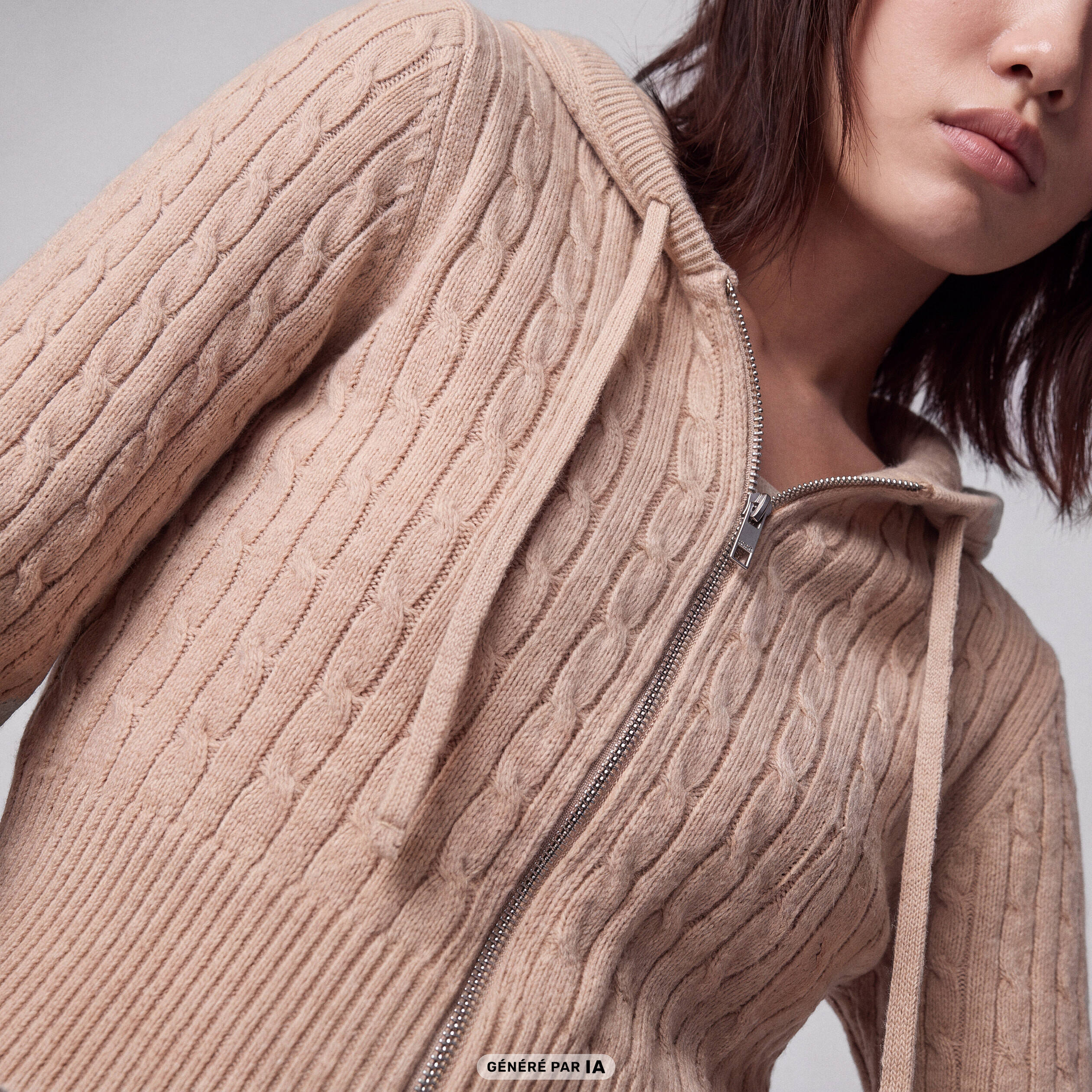 Gilet &agrave; capuche manches longues beige