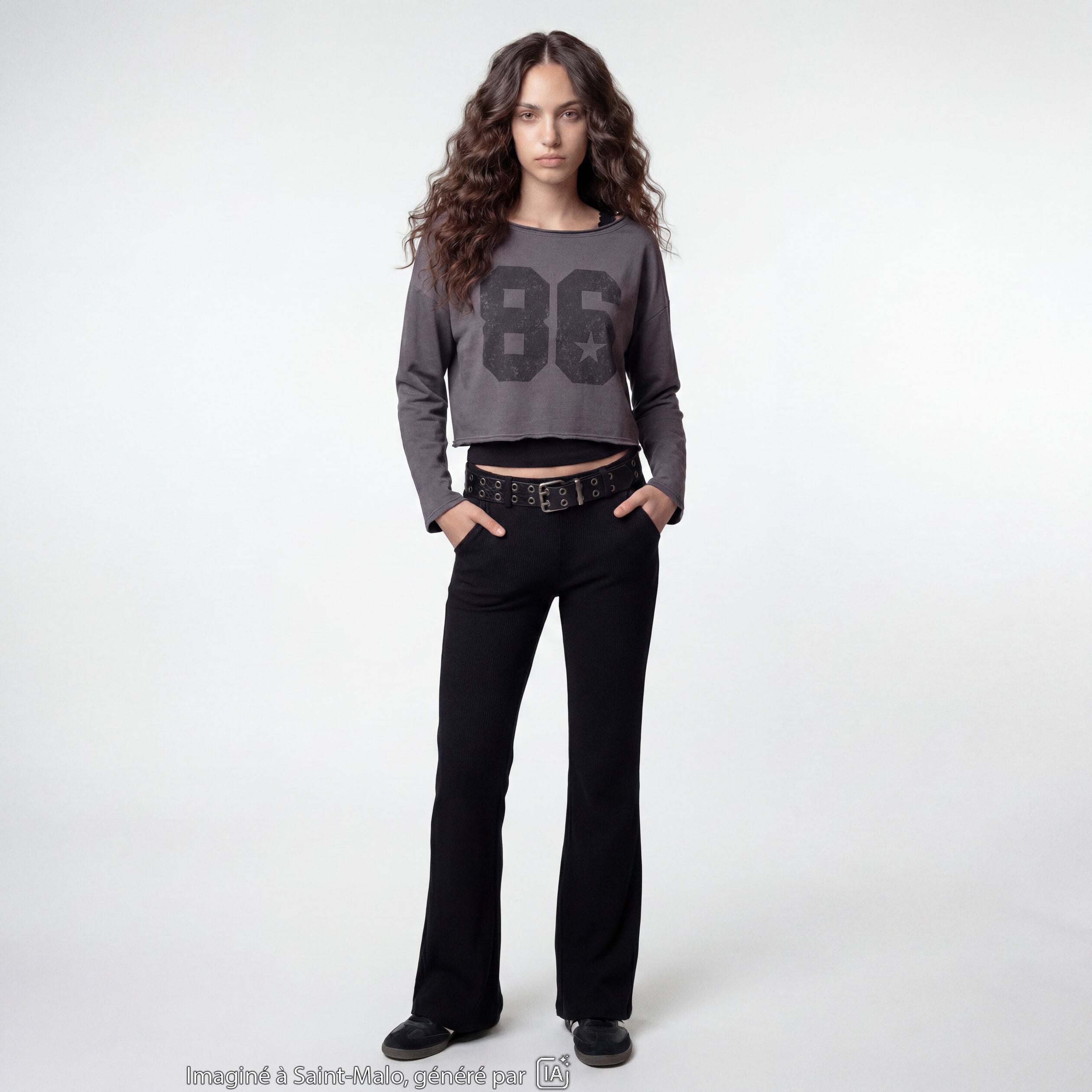 Sweat oversize cropped col bateau gris
