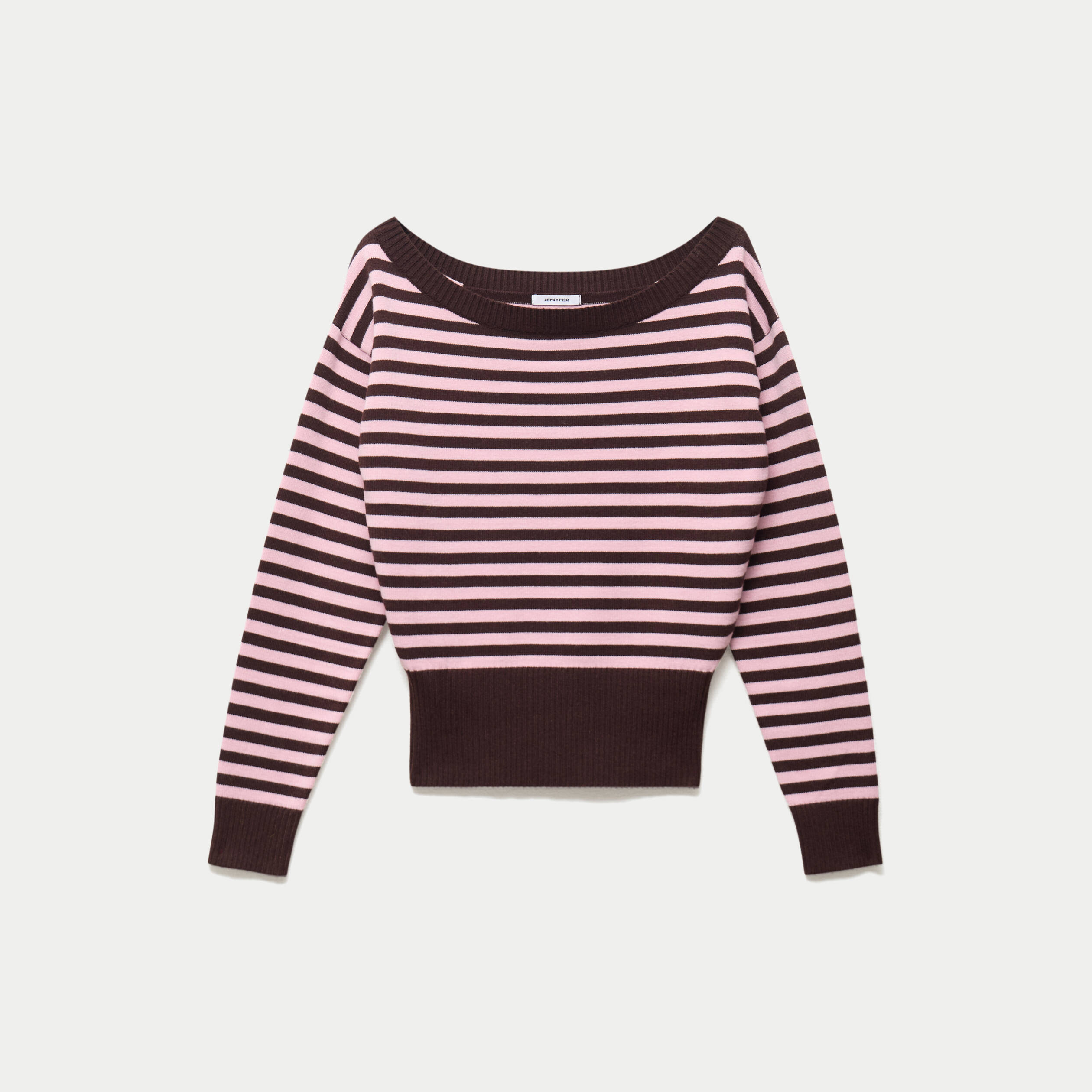 Pull col bateau manches longues marron fonc&eacute;