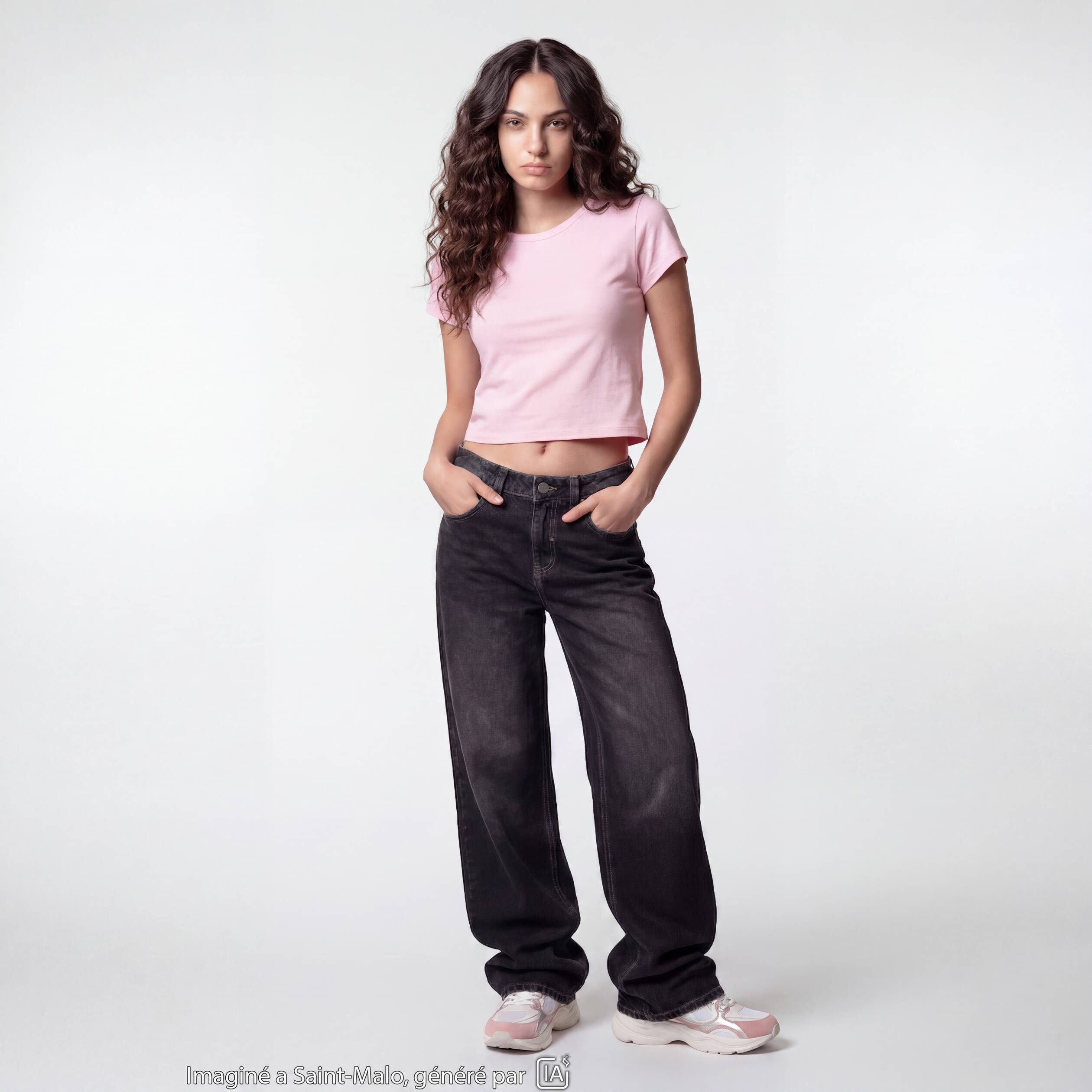 T-shirt ajust&eacute; col rond manches courtes rose ado
