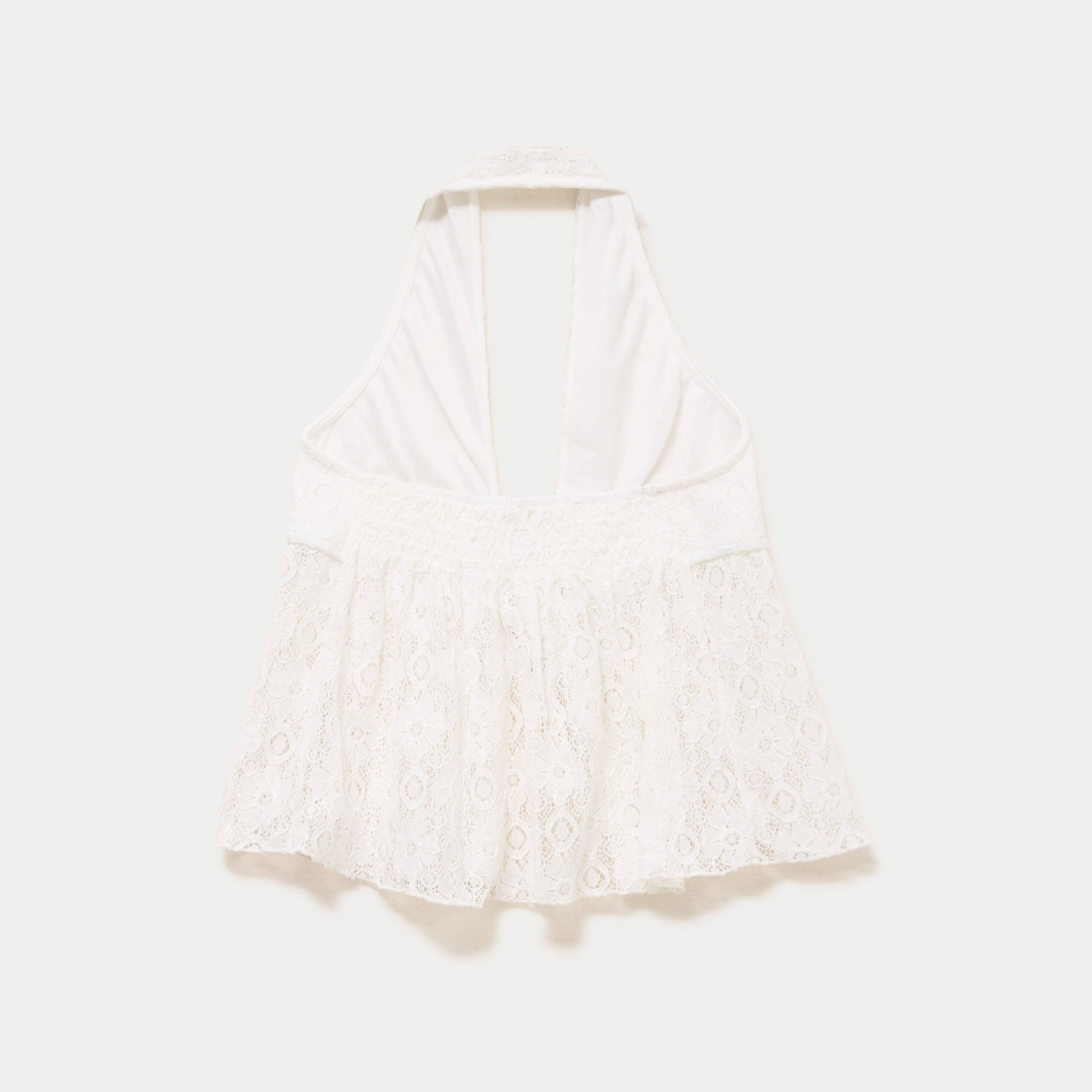 Top cintr&eacute; court sans manches dentelle ecru ado