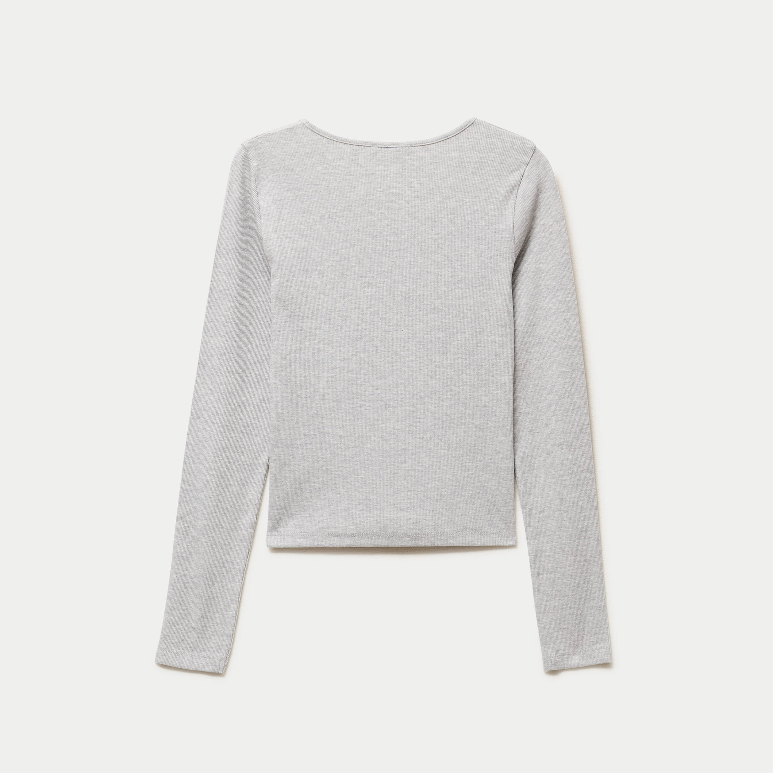 T-shirt ajust&eacute; col rond manches longues gris clair
