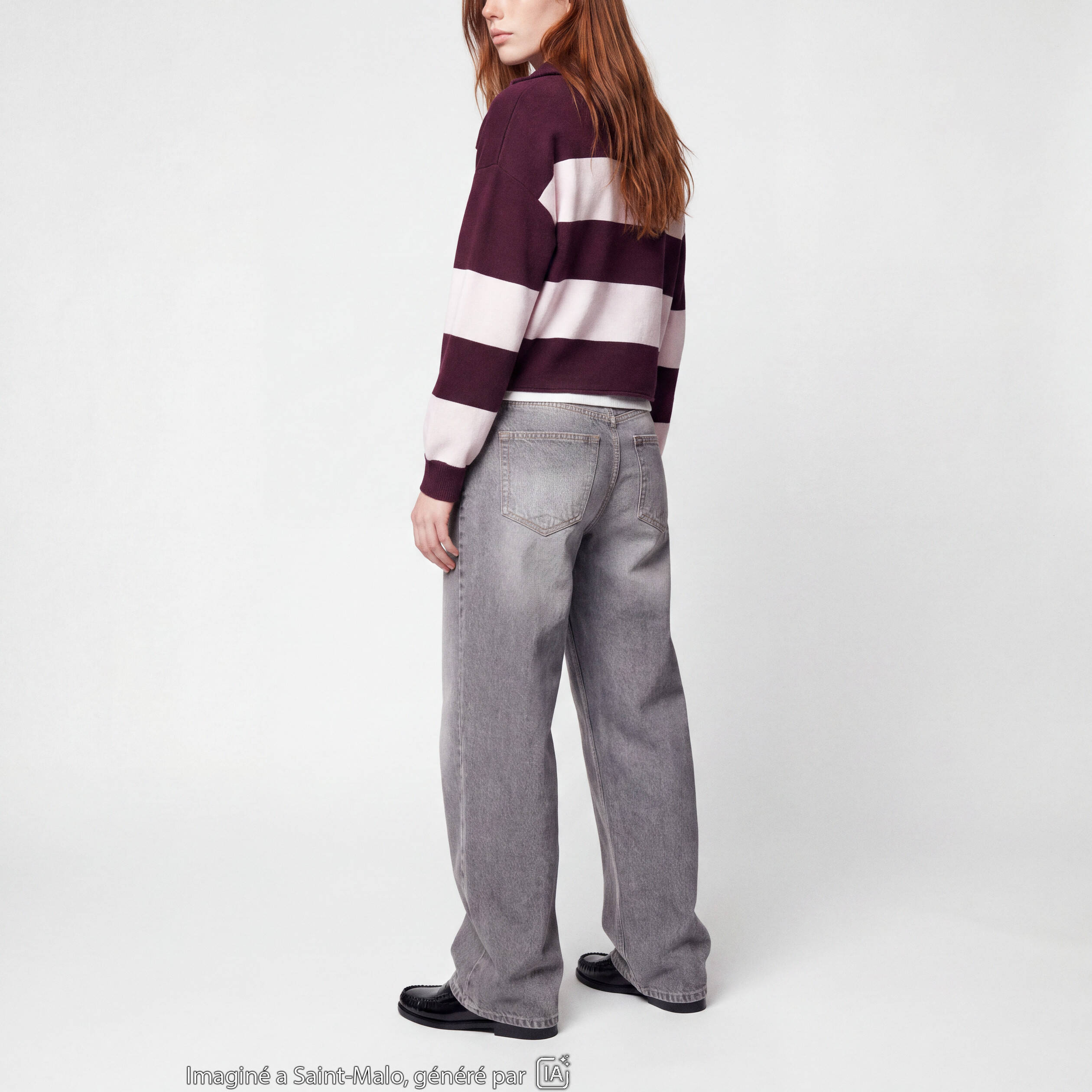 Jean loose taille basse denim gris ado