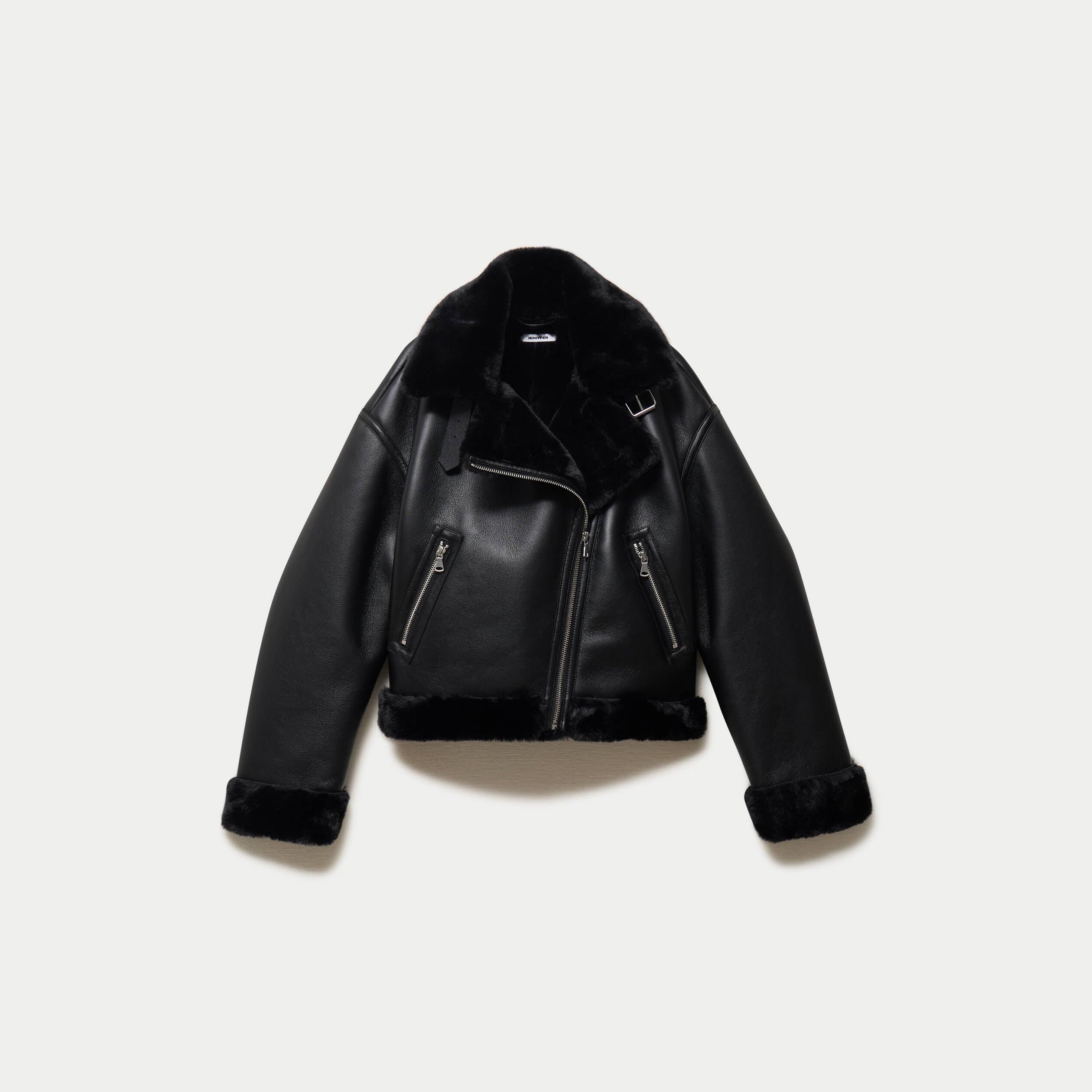 Blouson cropped similicuir noir