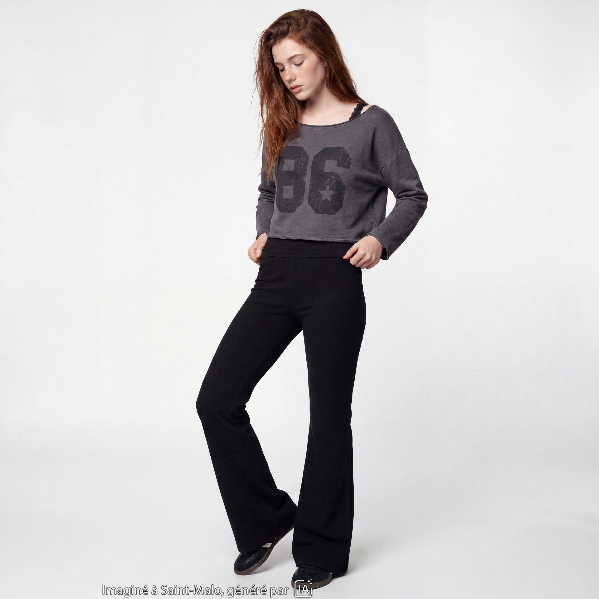 Pantalon flare stretch taille standard noir