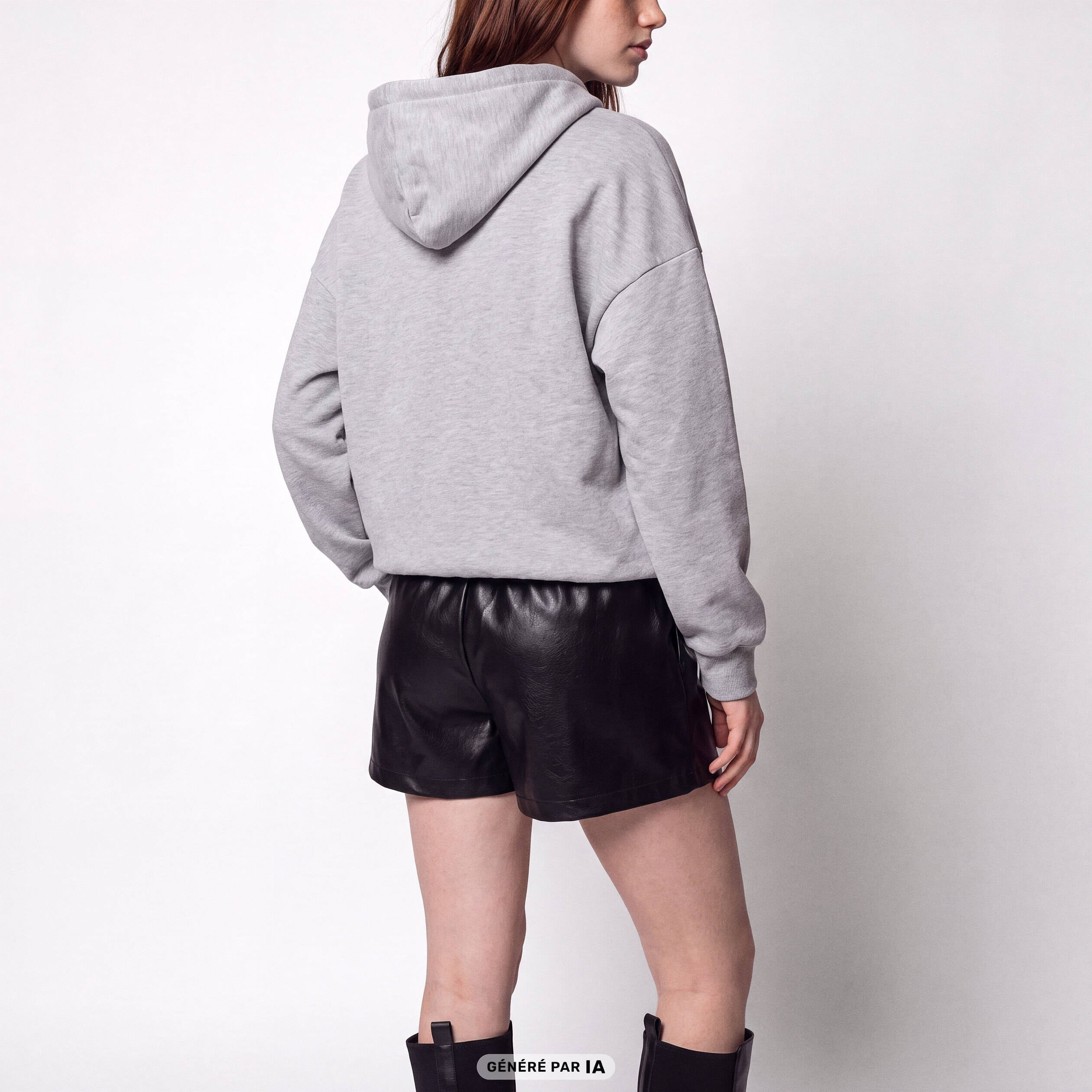 Short taille haute en similicuir noir
