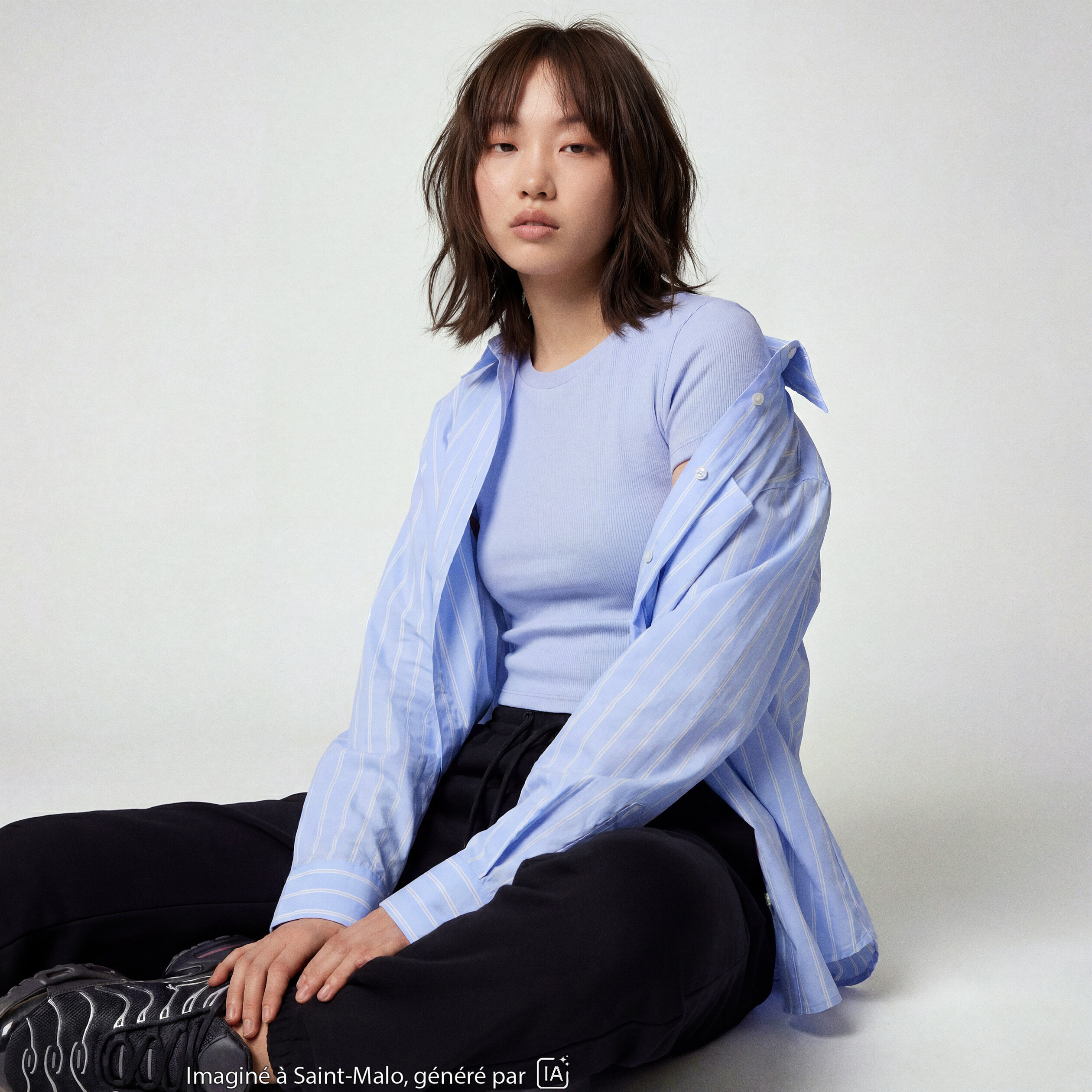 Chemise oversize longue 2-en-1 bleu ciel
