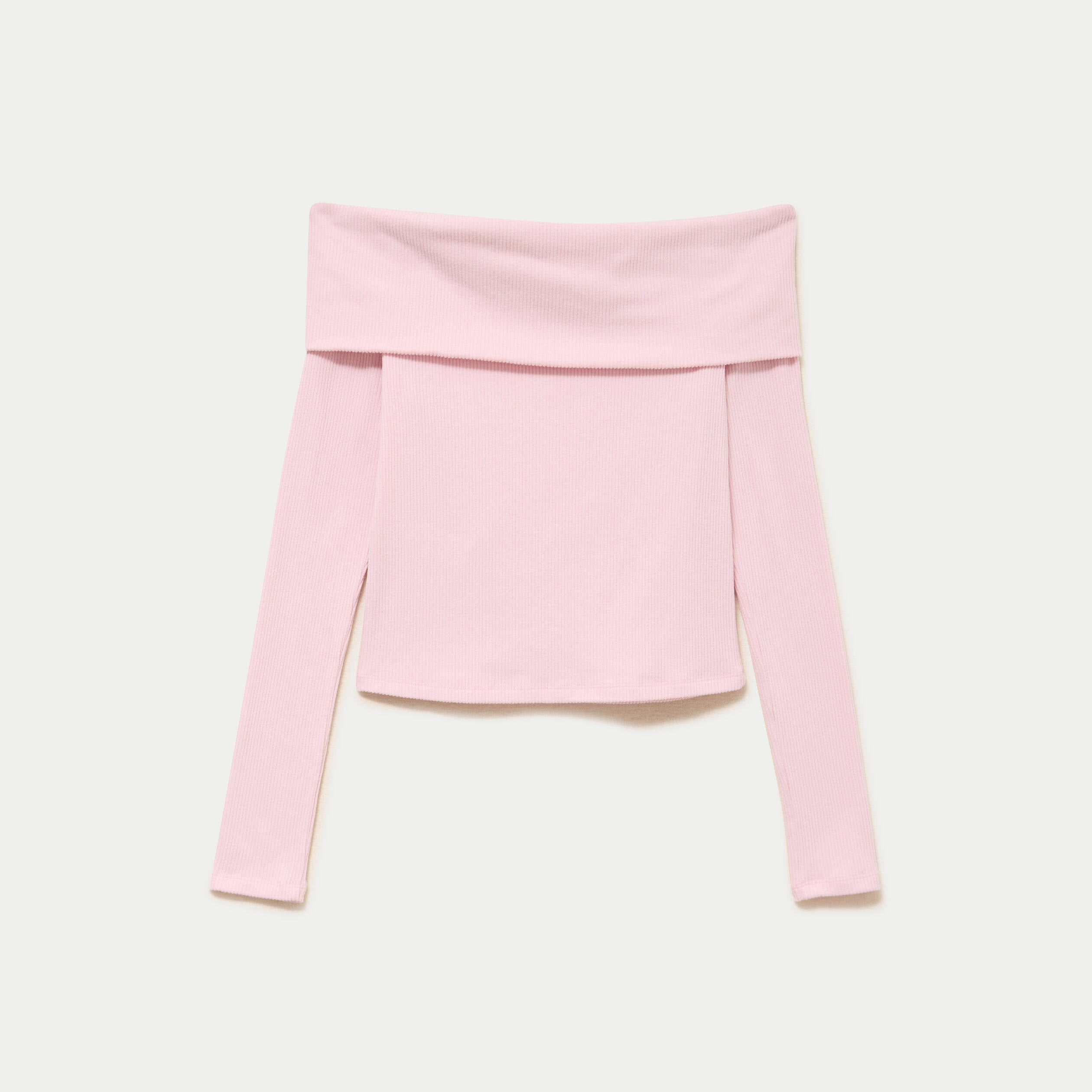 Top ajust&eacute; cropped manches longues rose clair