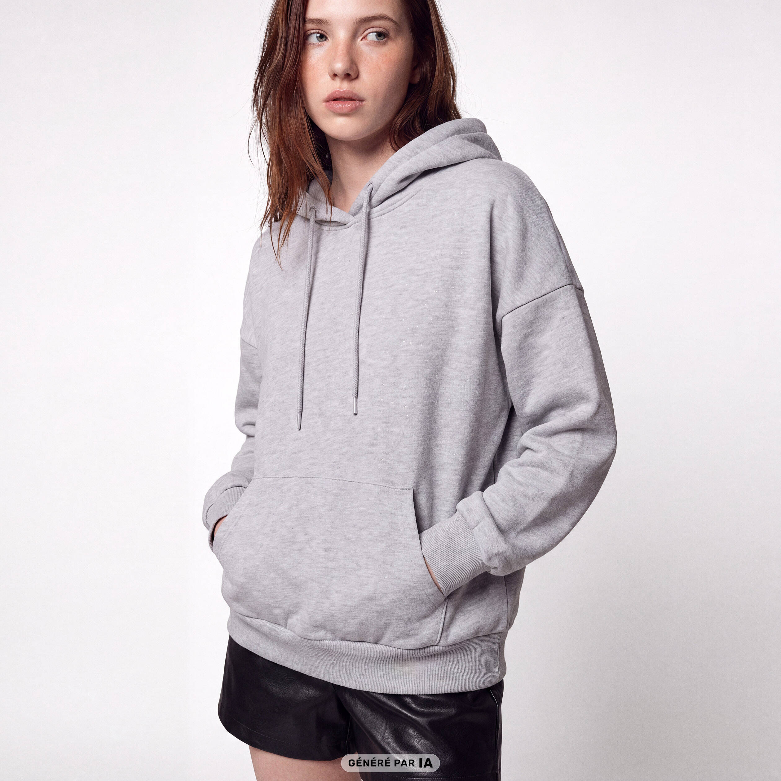 Sweat boyfriend brillant &agrave; capuche gris clair