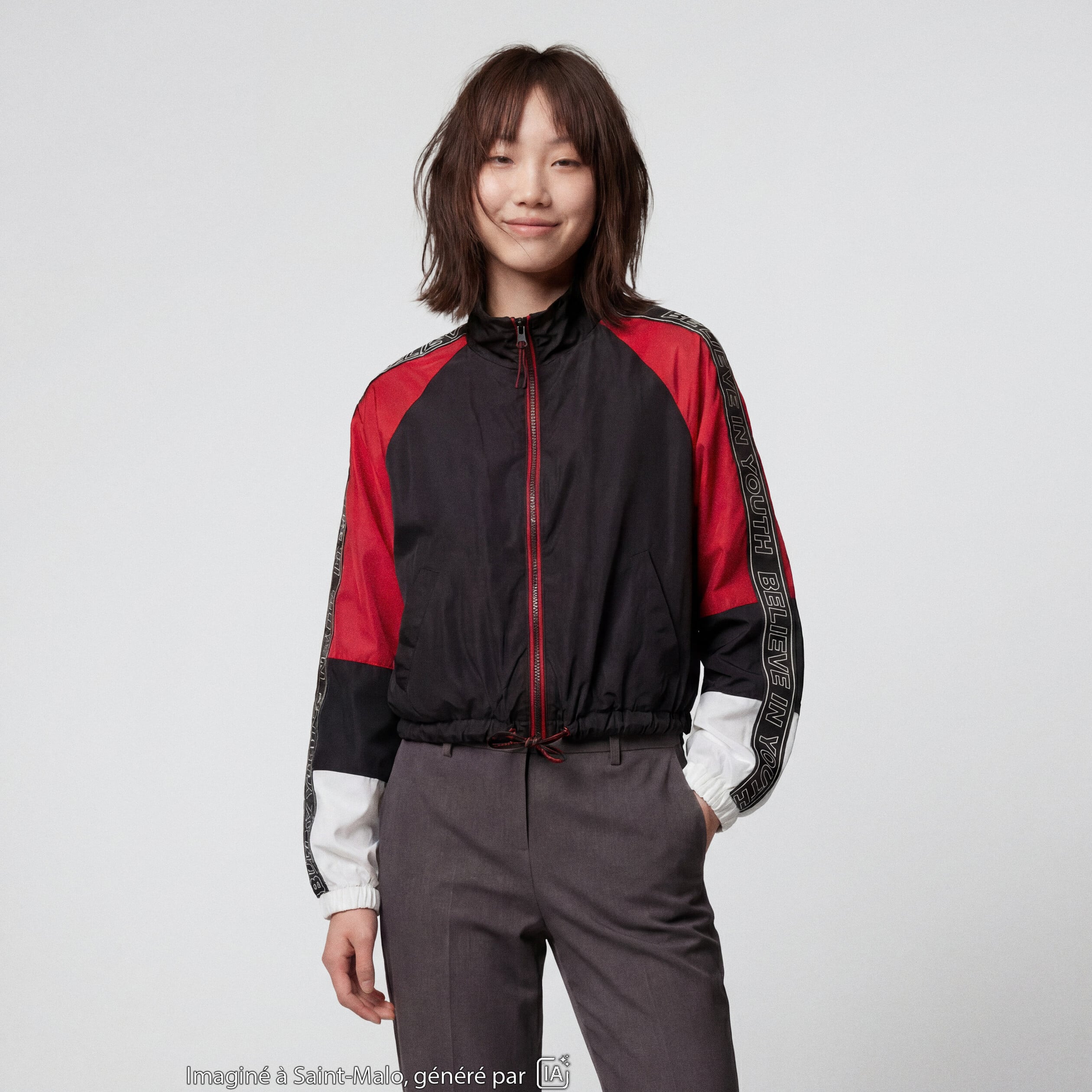 Blouson oversize cropped col biker noir