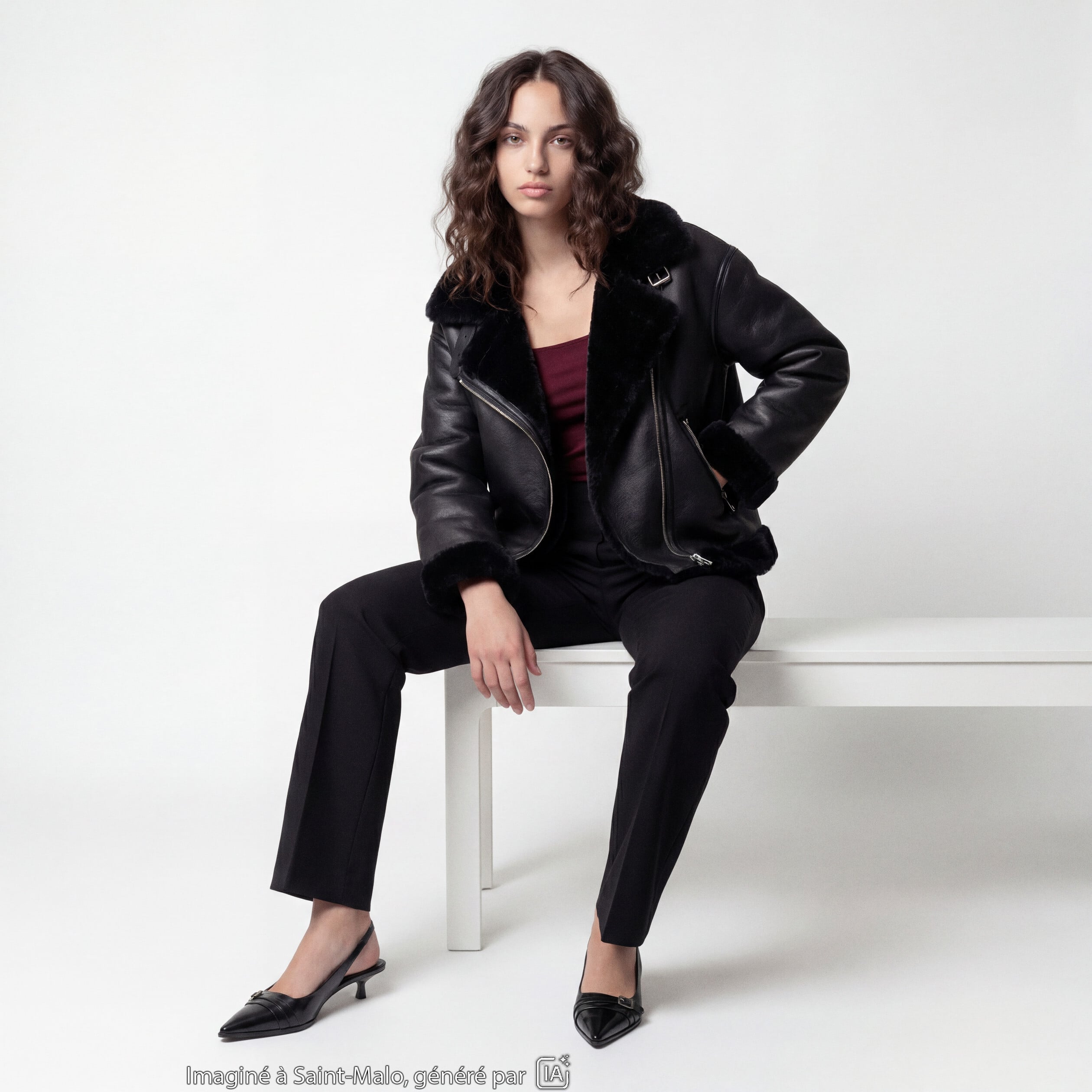 Blouson cropped similicuir noir