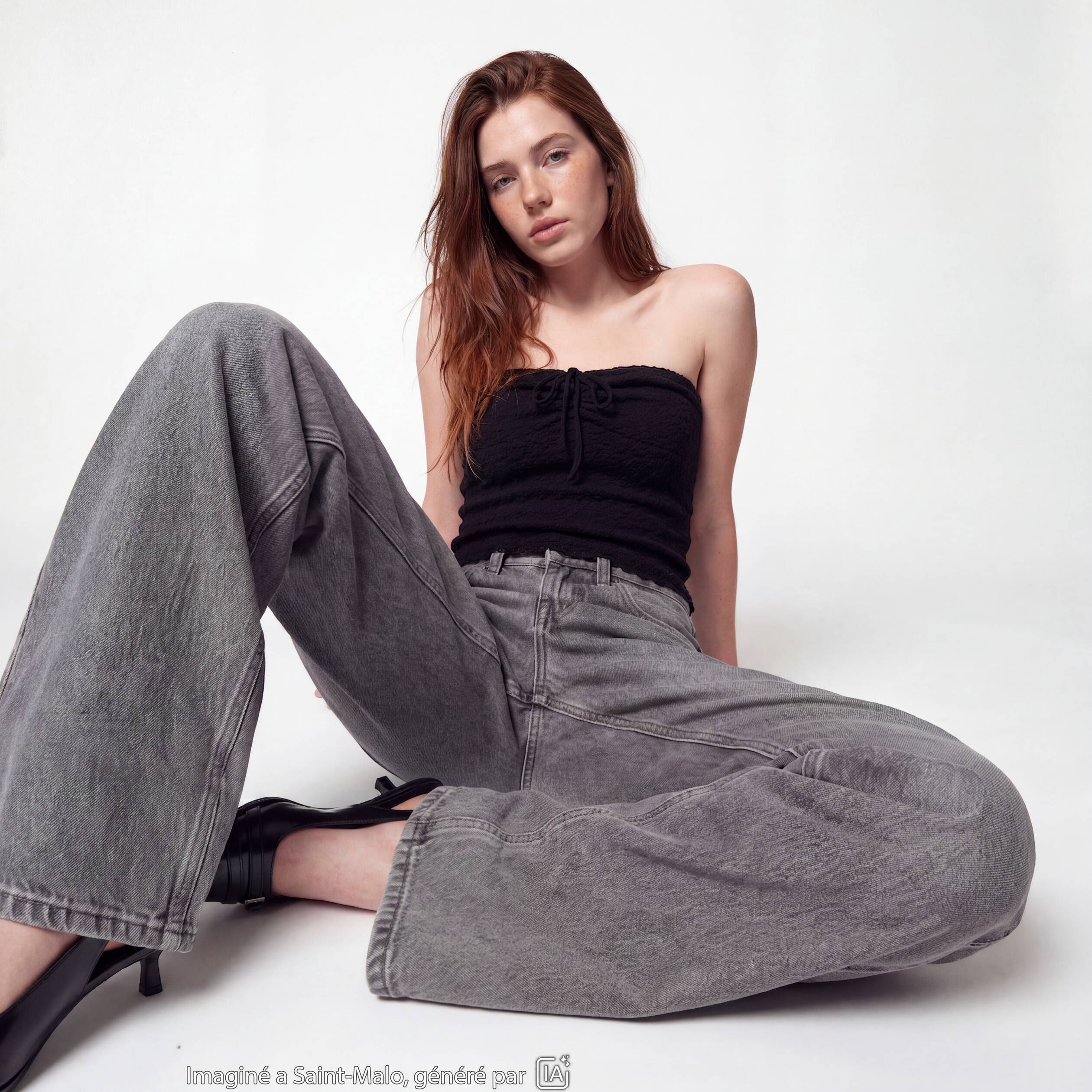 Jean regular taille haute denim gris ado