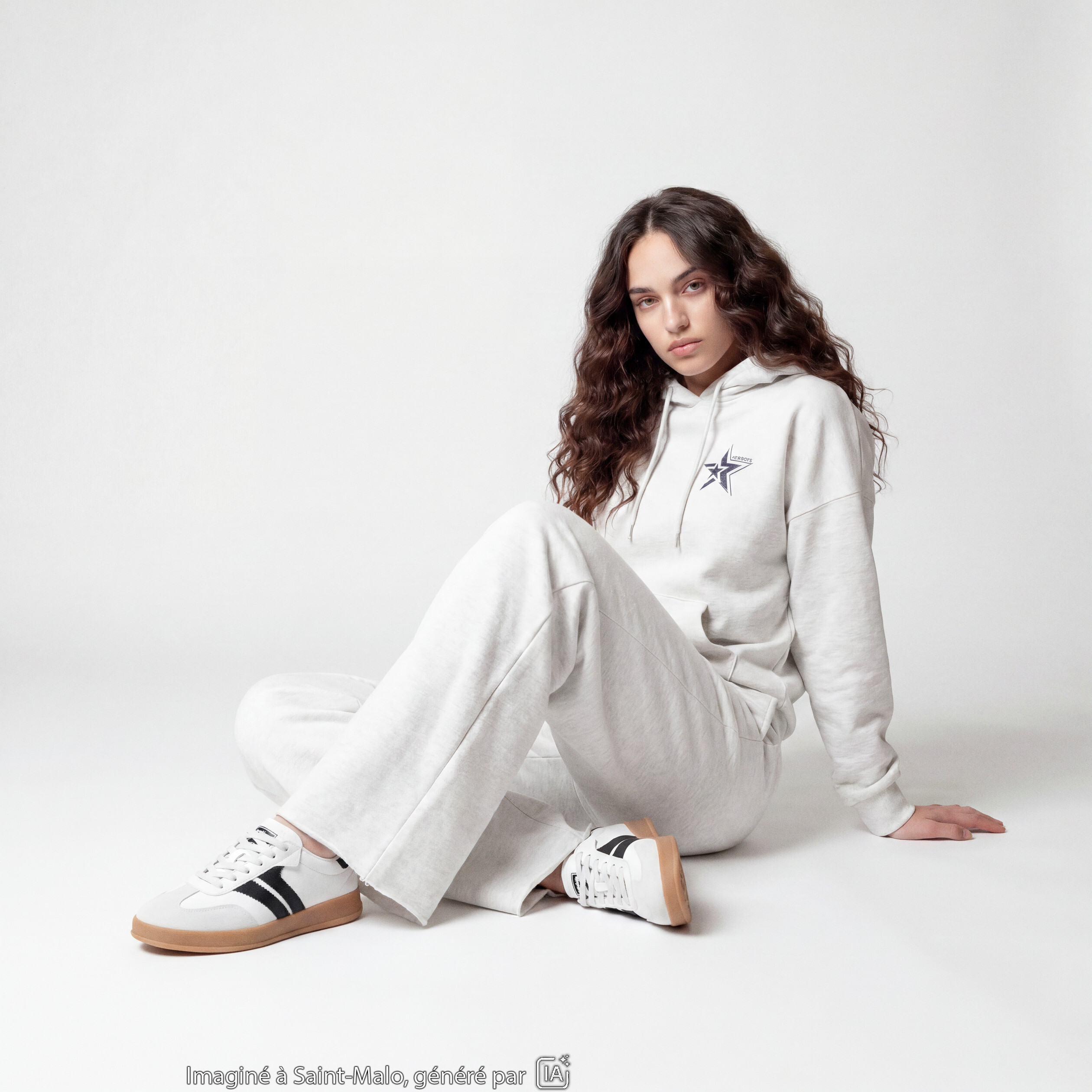Jogging large en maille ecru