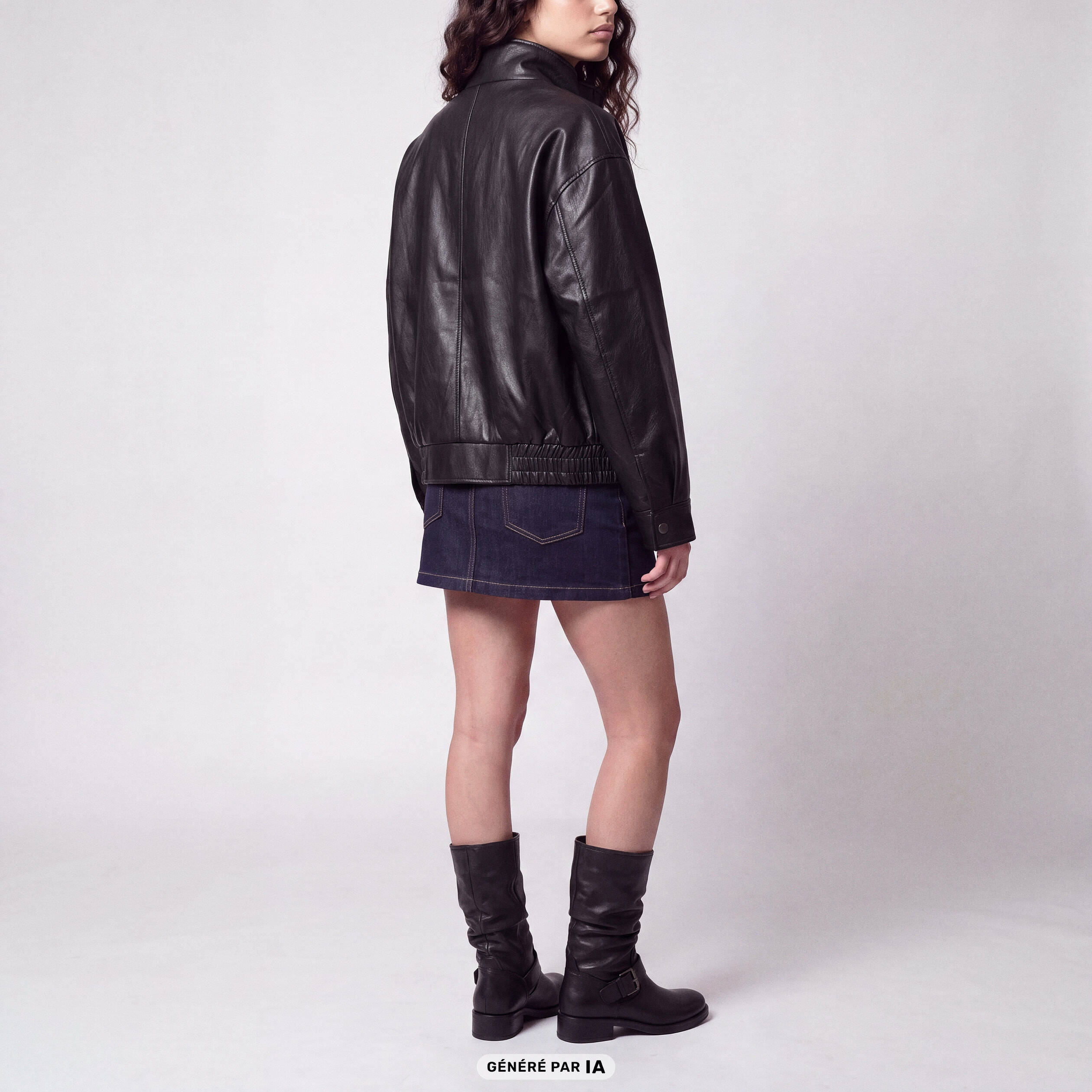 Veste oversize similicuir col biker noir